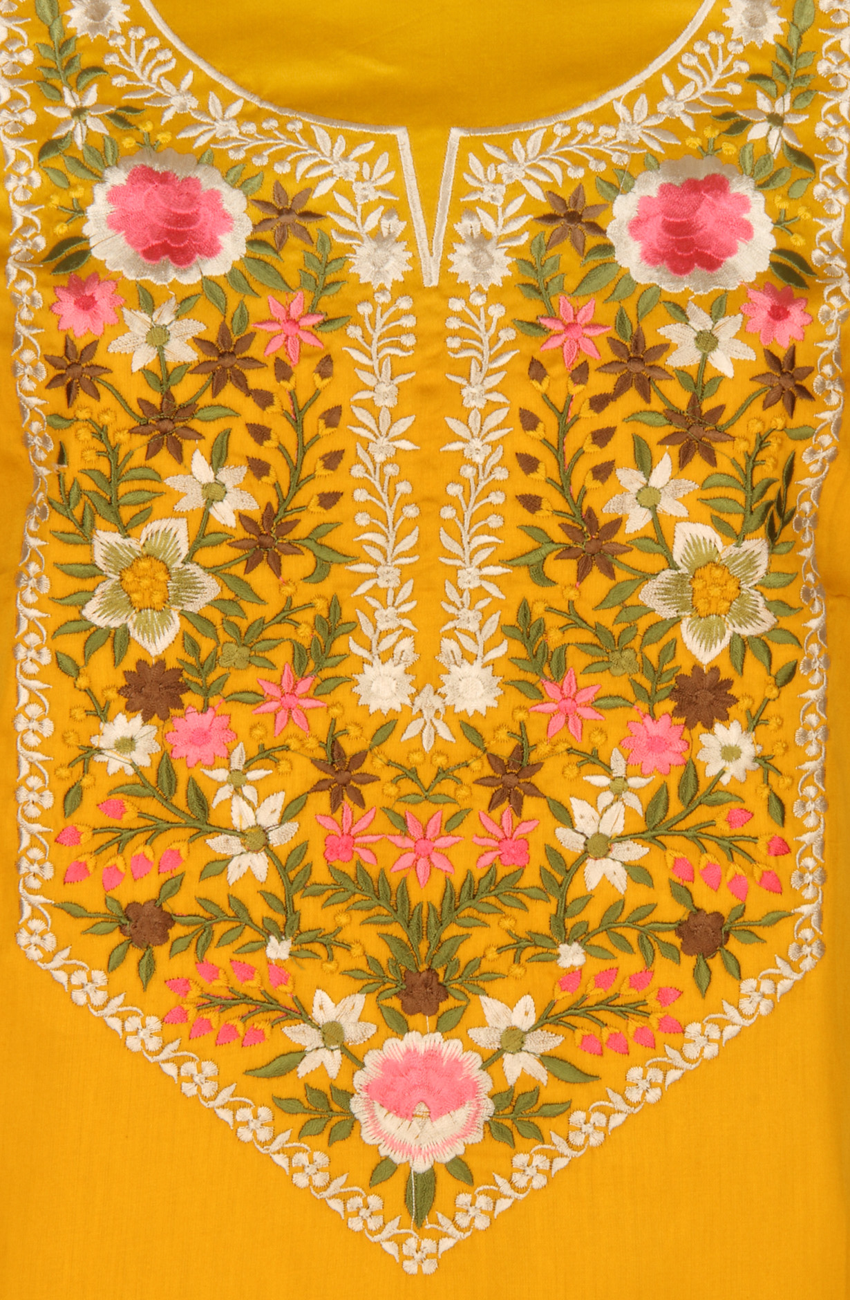 Mustard Cotton Unstitched Suit with Chanderi Dupatta - 944-1150