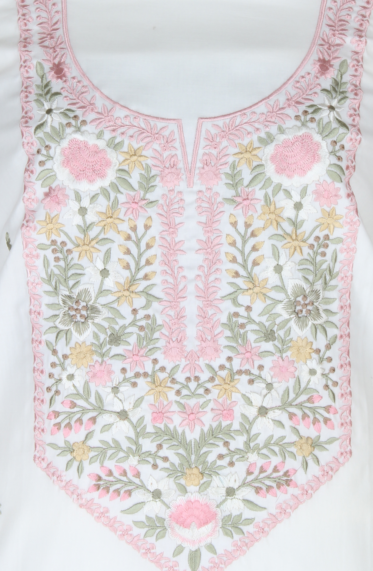 Cream Unstitched Resham Embroidery Suit with Trendy Dupatta - 944-1152