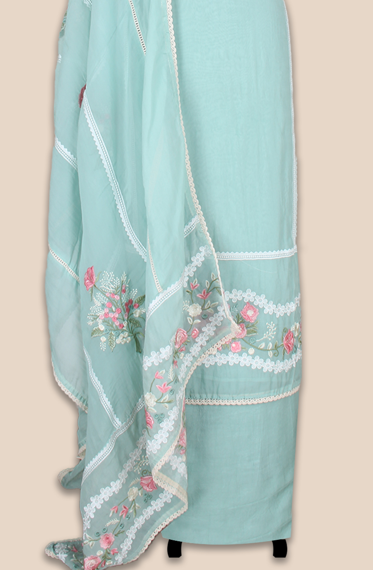Sea Green Partywear Organza Embroidered Salwar Kameez with Trendy Dupatta - 944-11842A