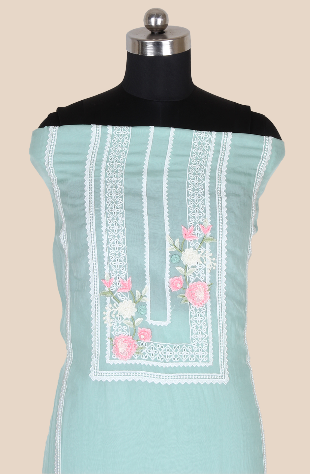 Sea Green Partywear Organza Embroidered Salwar Kameez with Trendy Dupatta - 944-11842A