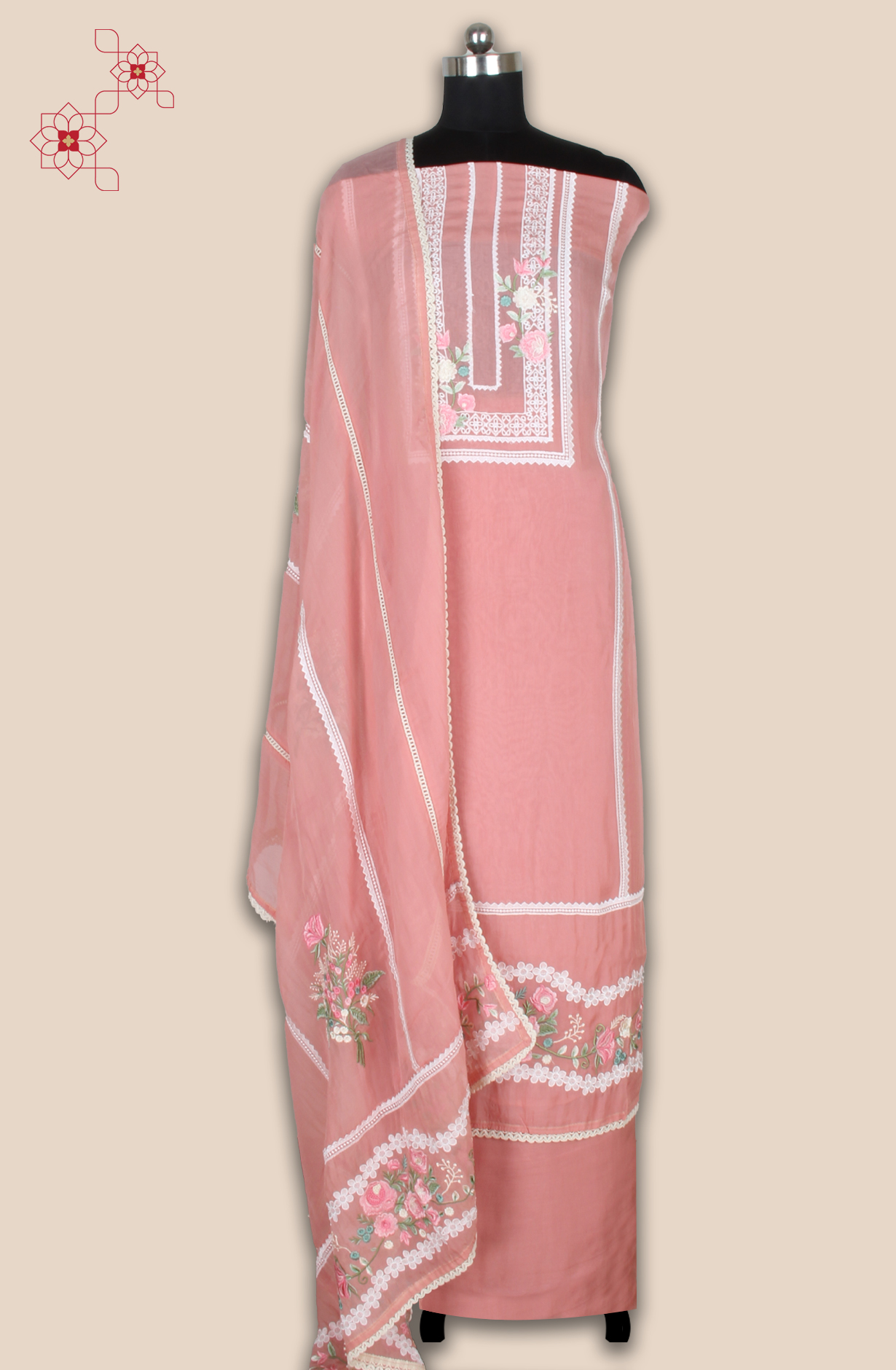 Peach Partywear Organza Embroidered Salwar Kameez with Trendy Dupatta - 944-11842B