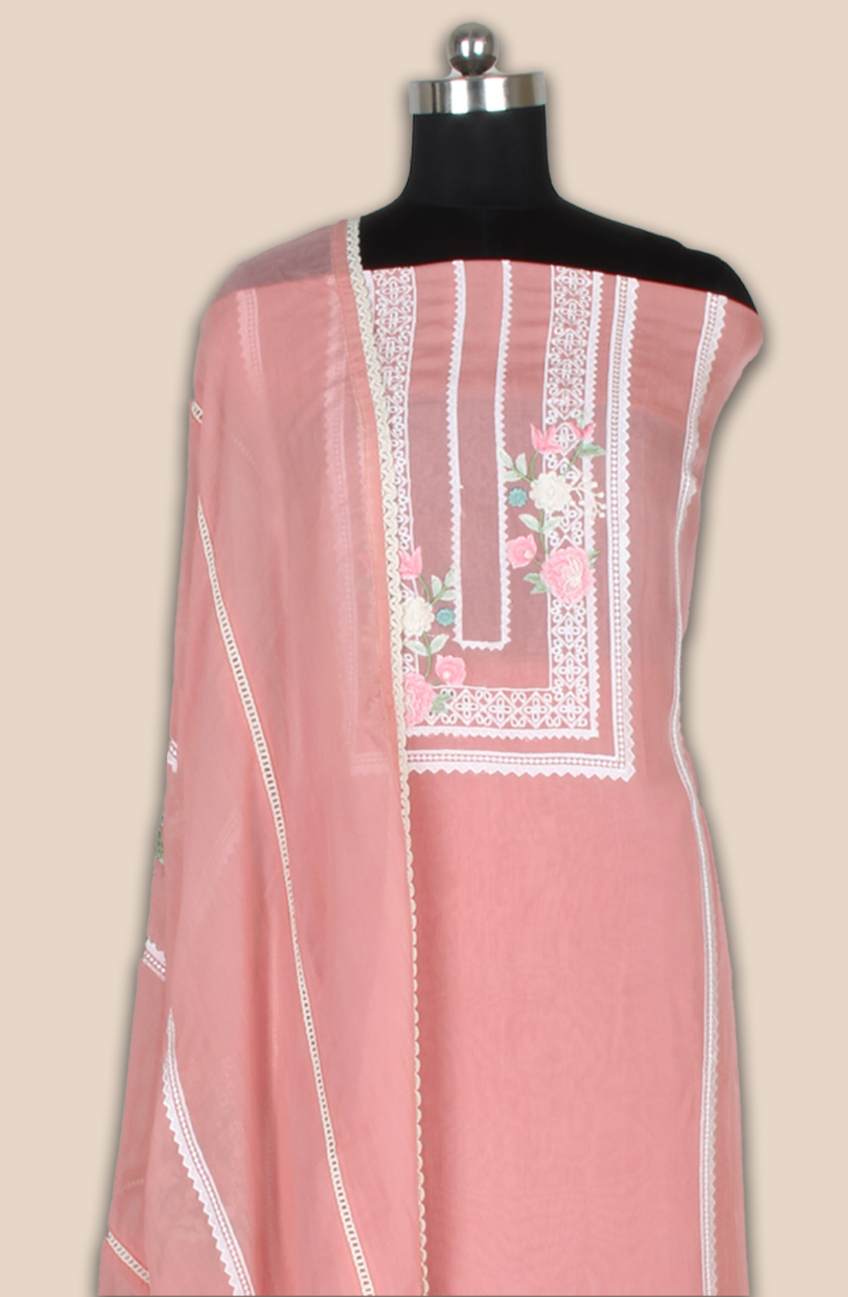 Peach Partywear Organza Embroidered Salwar Kameez with Trendy Dupatta - 944-11842B