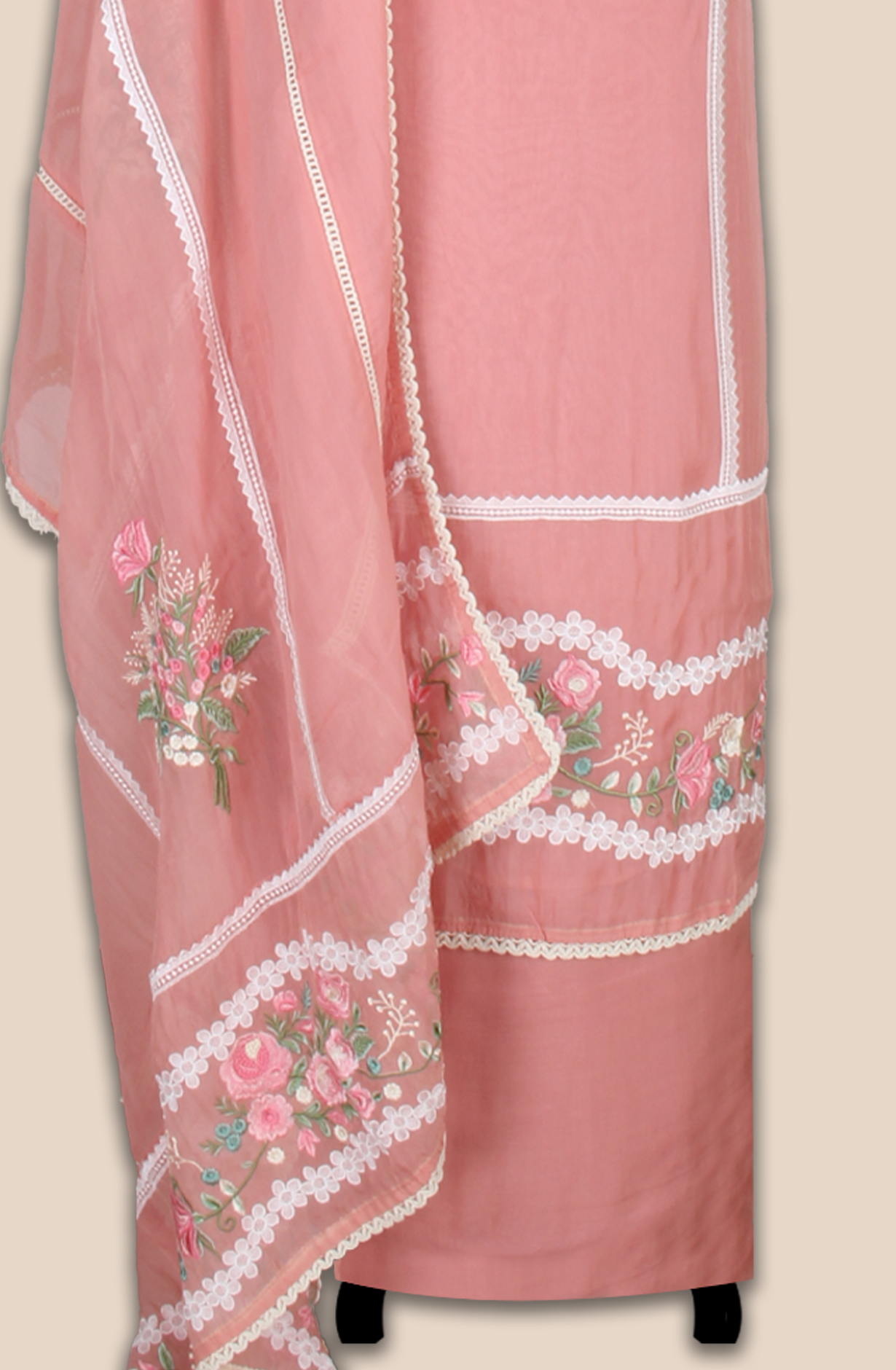 Peach Partywear Organza Embroidered Salwar Kameez with Trendy Dupatta - 944-11842B