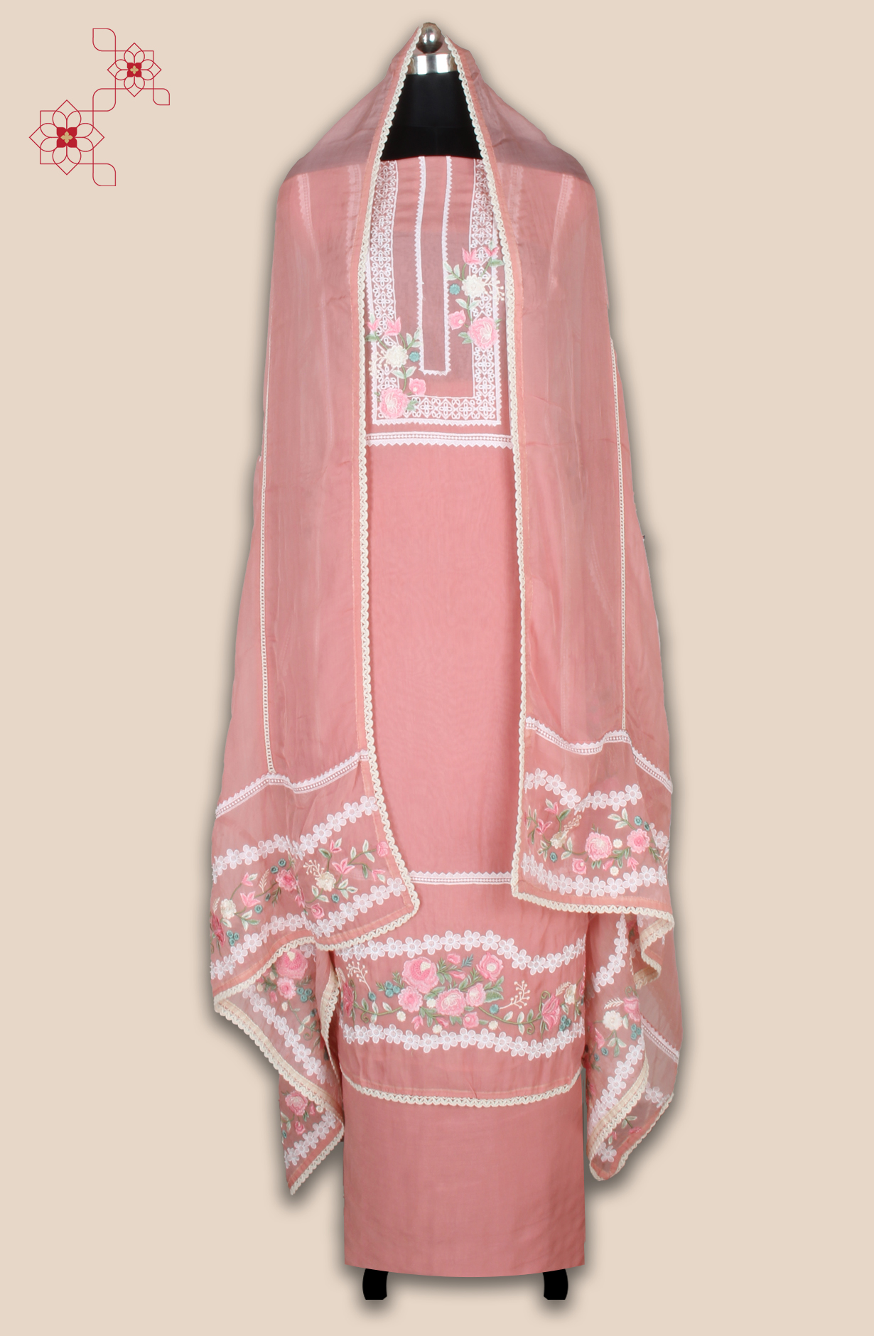 Peach Partywear Organza Embroidered Salwar Kameez with Trendy Dupatta - 944-11842B