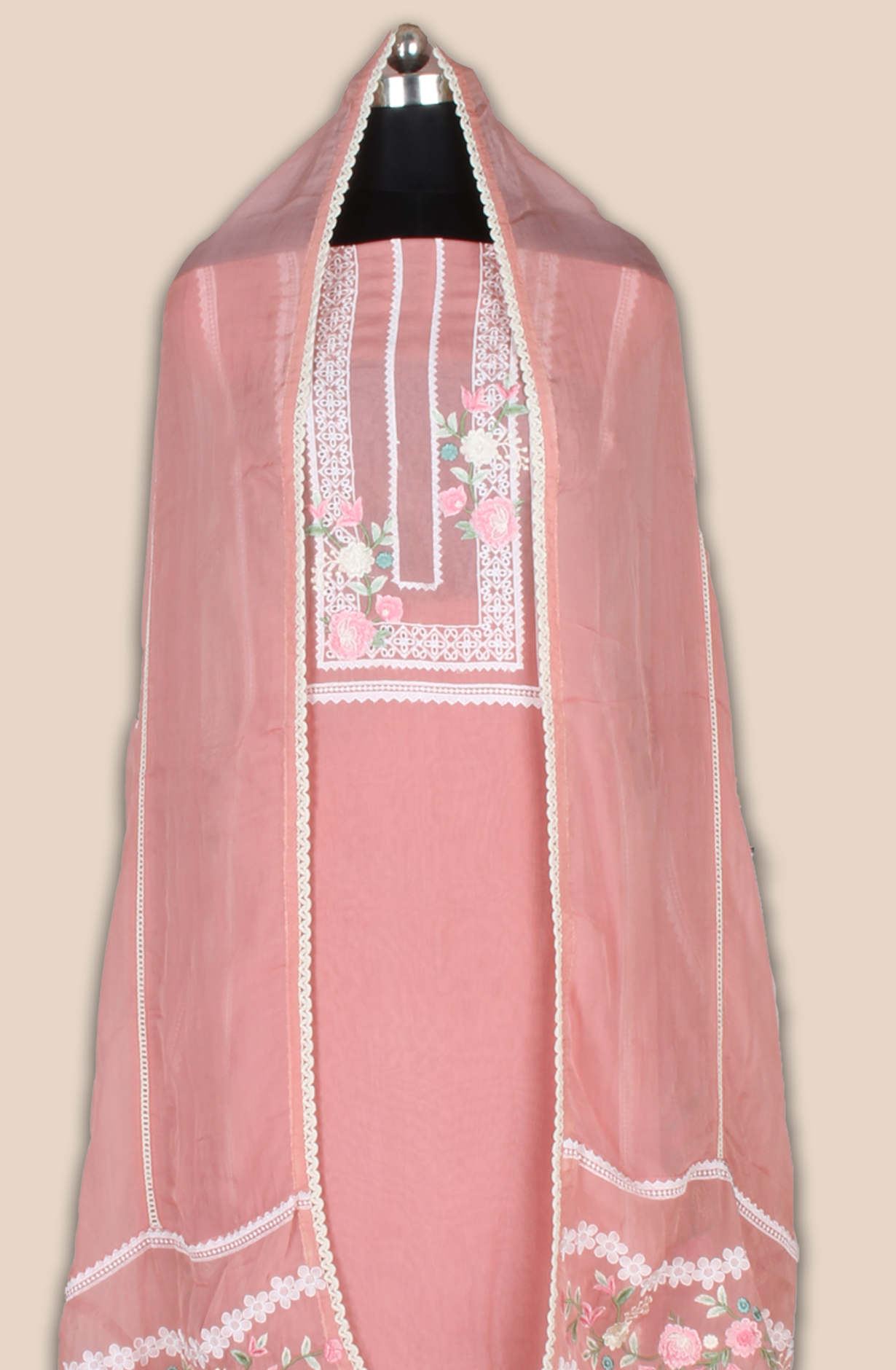 Peach Partywear Organza Embroidered Salwar Kameez with Trendy Dupatta - 944-11842B