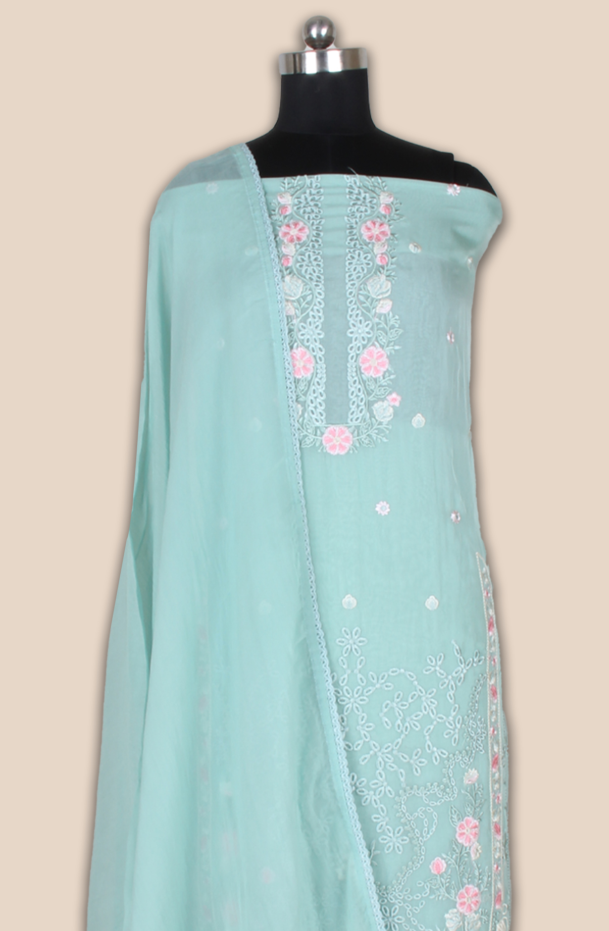 Sea Green Partywear Organza Embroidered Salwar Kameez with Trendy Dupatta - 944-11872A