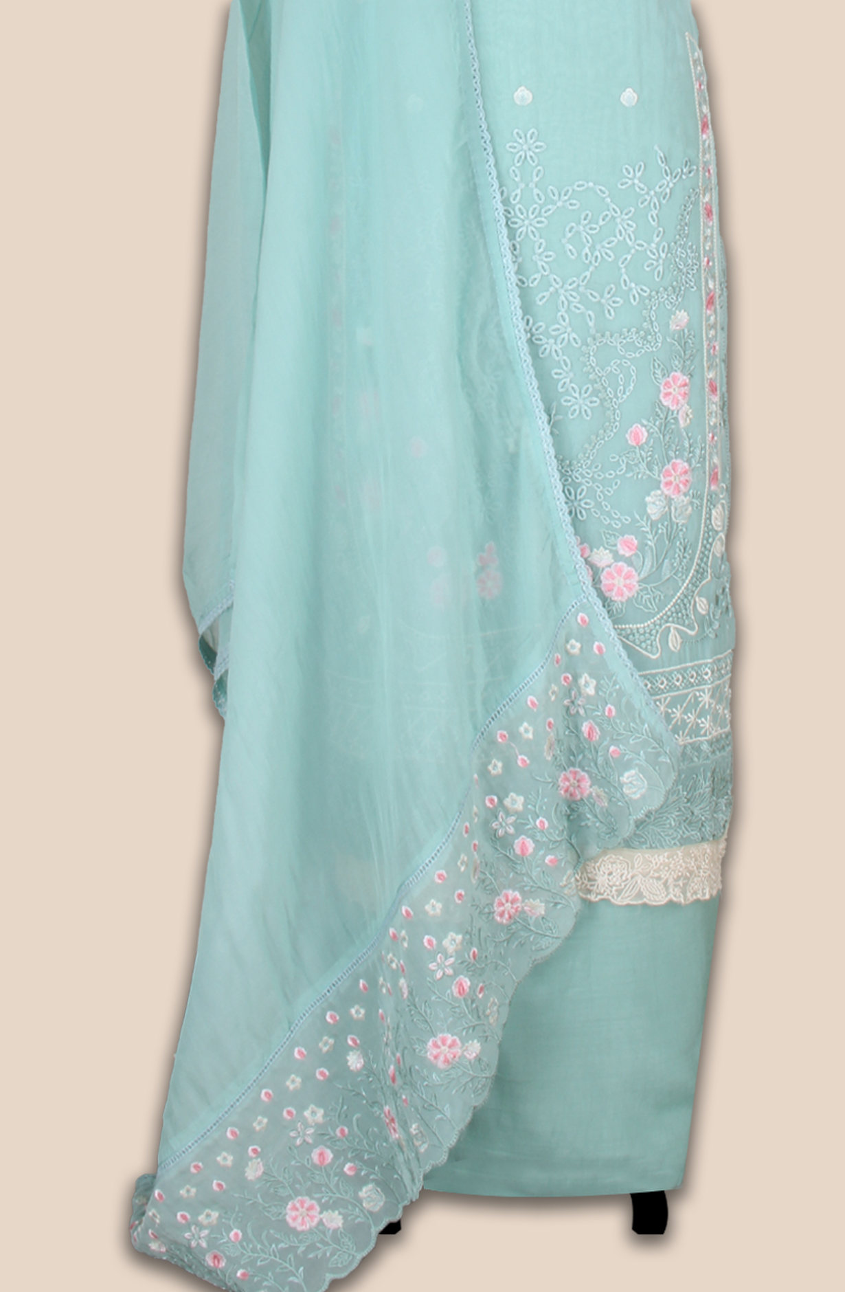 Sea Green Partywear Organza Embroidered Salwar Kameez with Trendy Dupatta - 944-11872A
