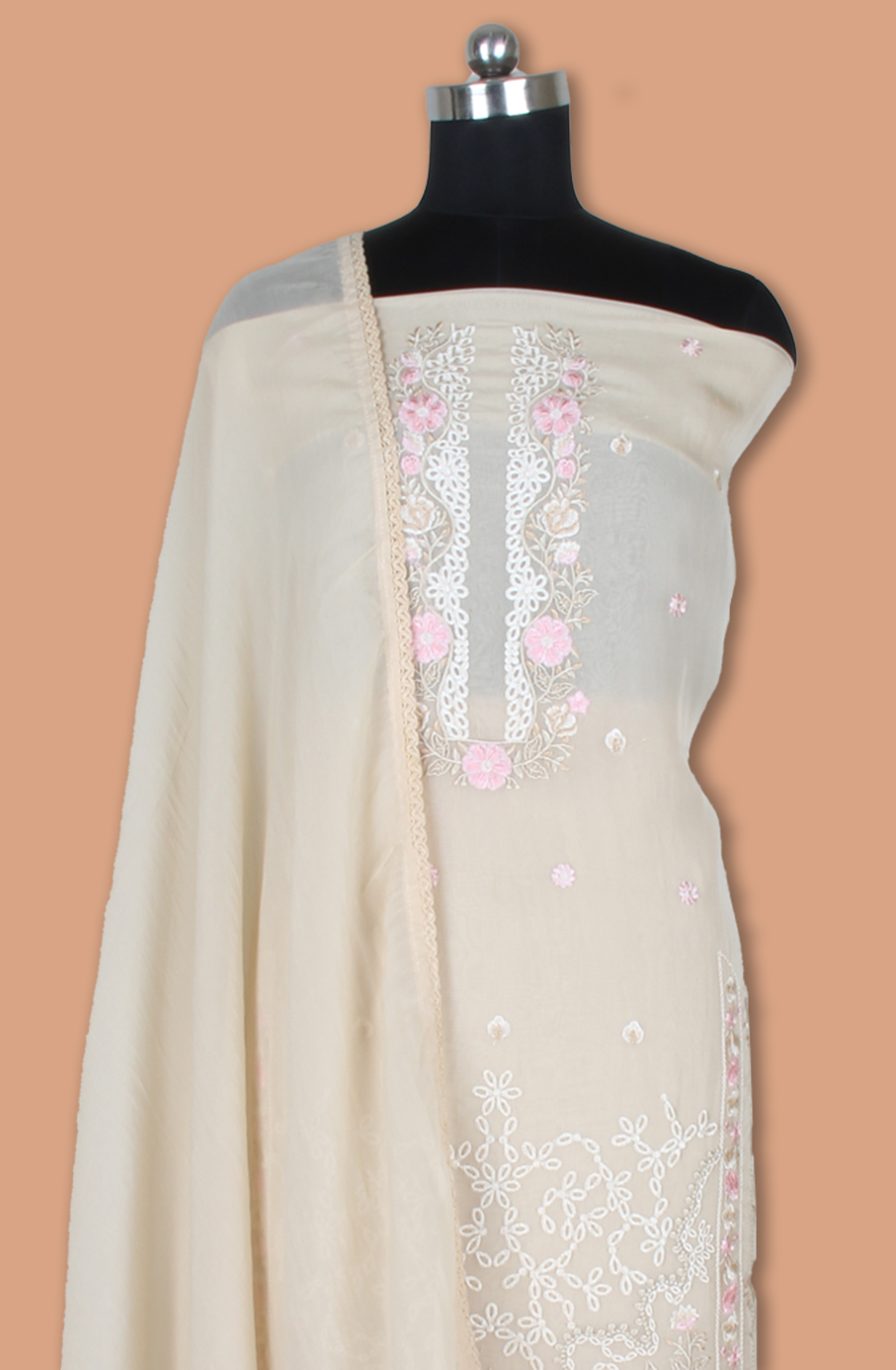 Beige Partywear Organza Embroidered Salwar Kameez with Trendy Dupatta - 944-11872B