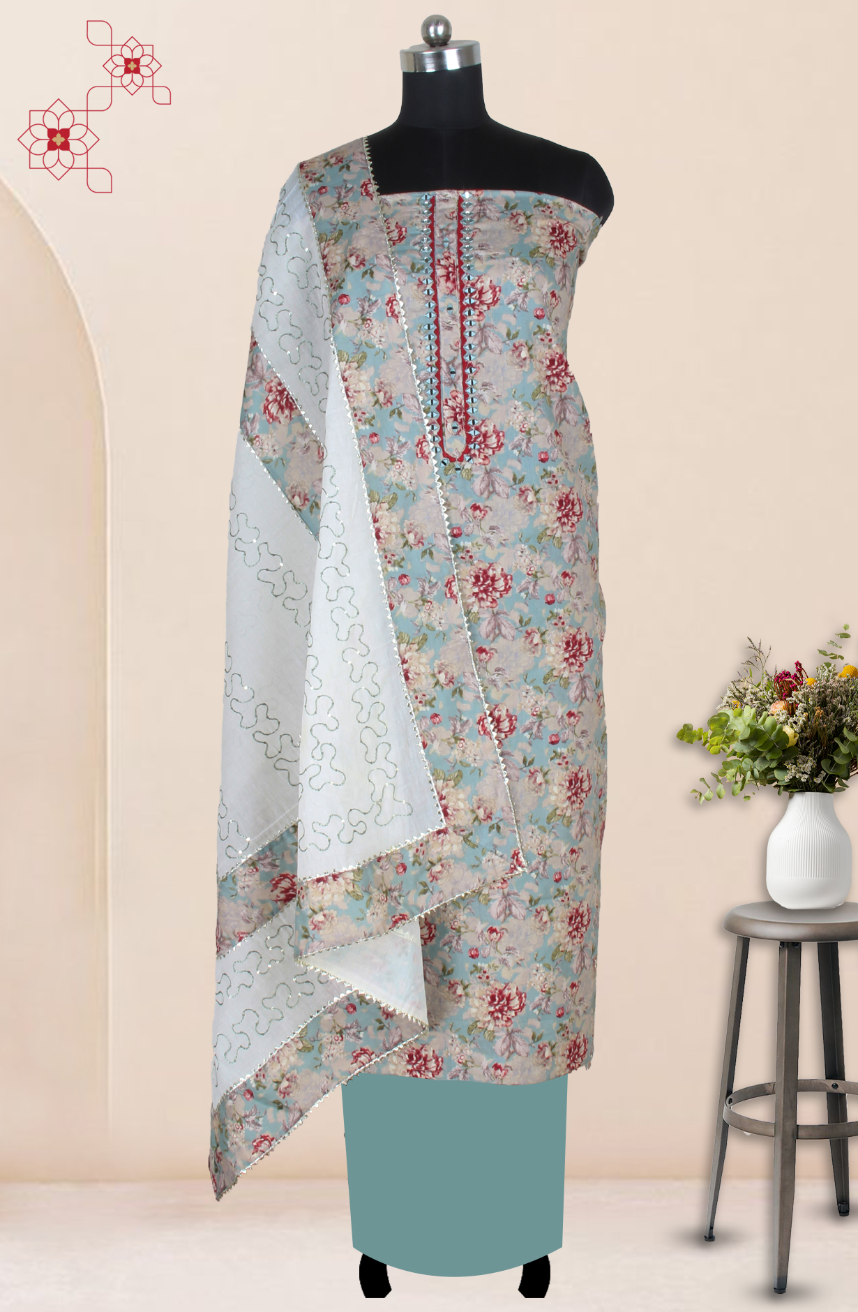 Multi-color Cotton Unstitched Printed Salwar Dress Material - 944-1193A