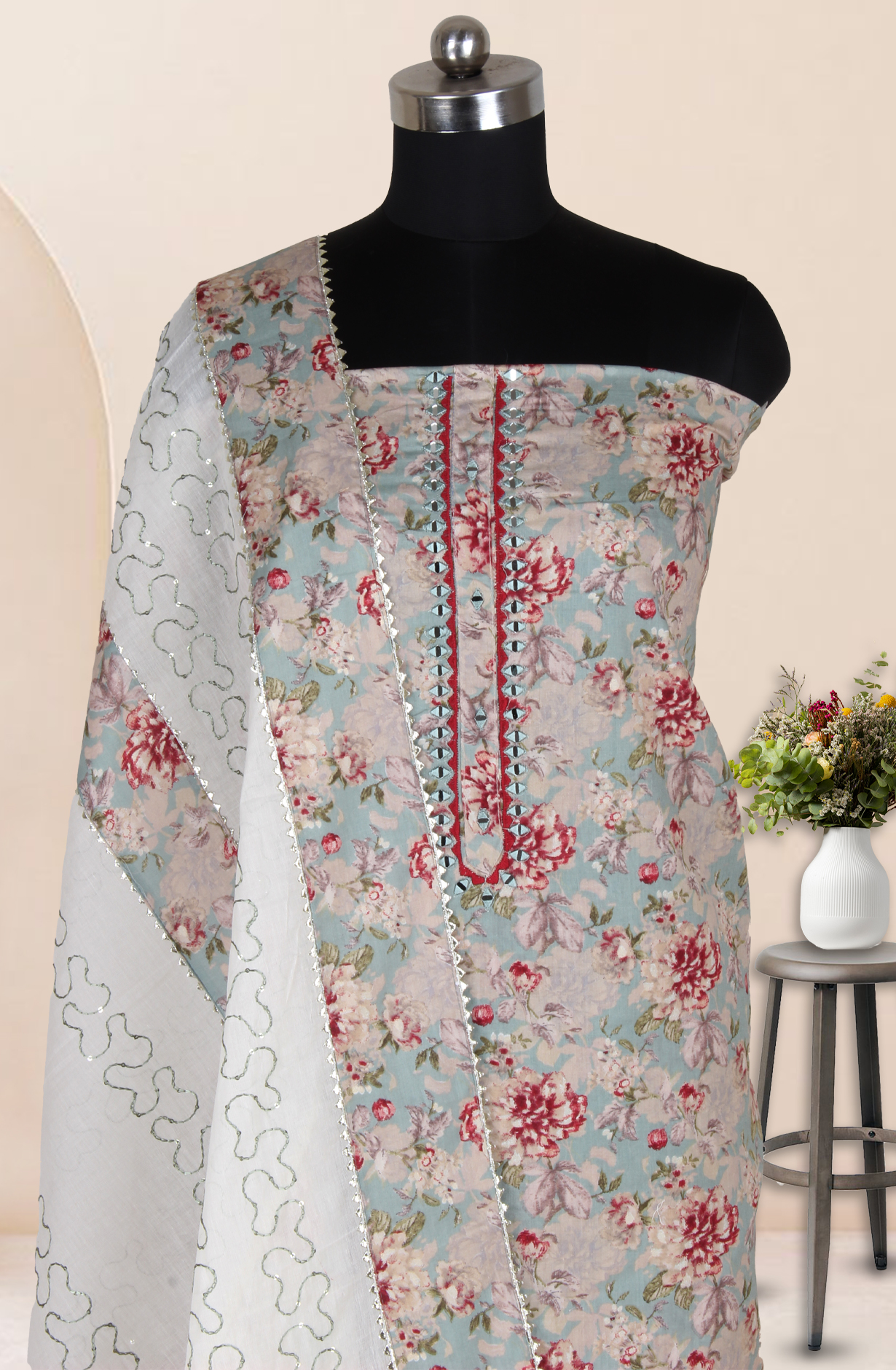 Multi-color Cotton Unstitched Printed Salwar Dress Material - 944-1193A