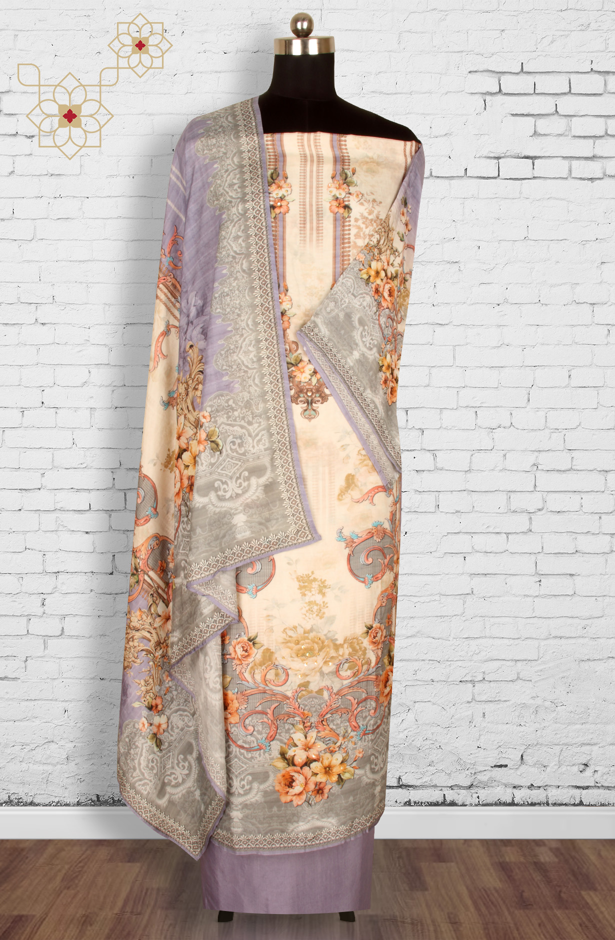 Multi-coloured Beautiful Muslin Unstitched Salwar Kameez - 944-13047B