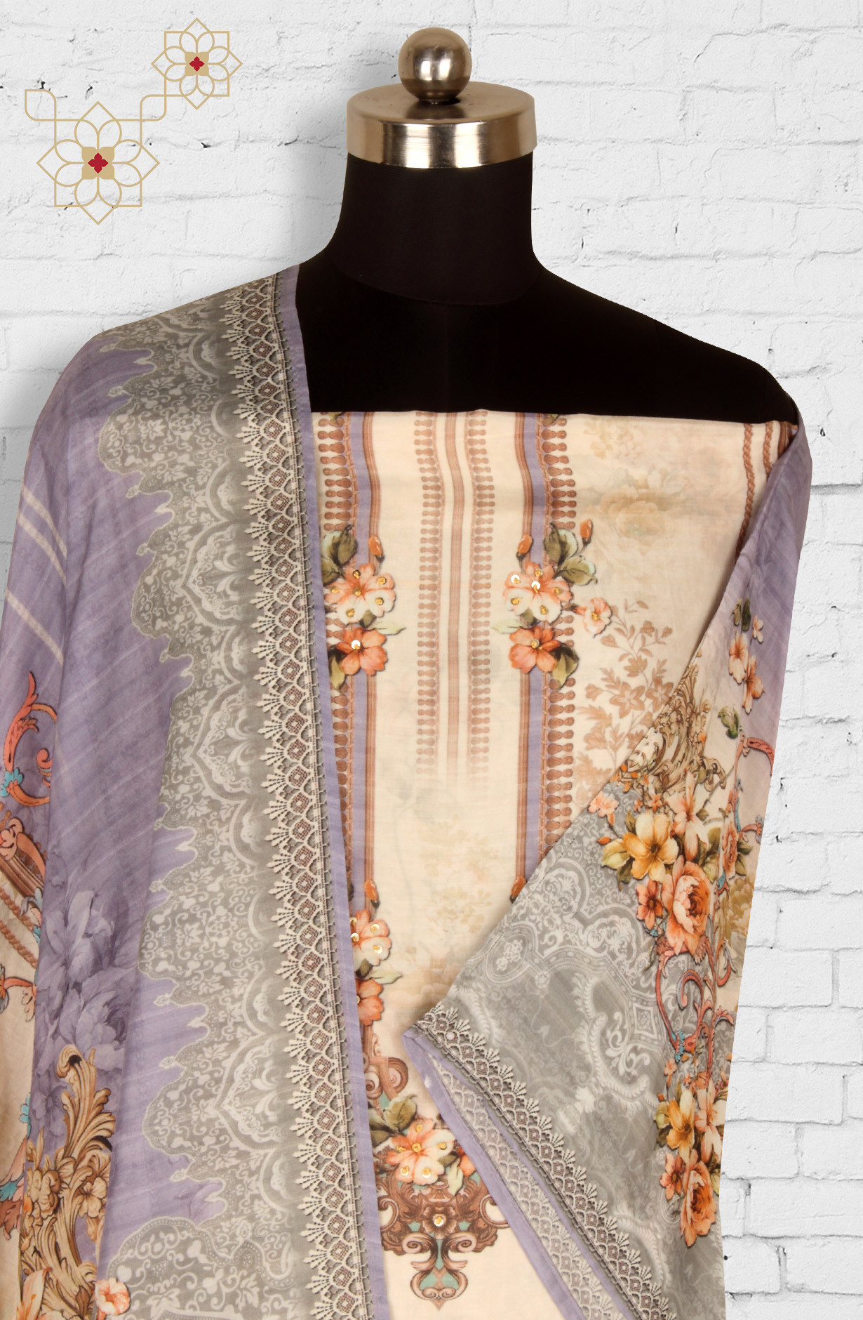 Multi-coloured Beautiful Muslin Unstitched Salwar Kameez - 944-13047B