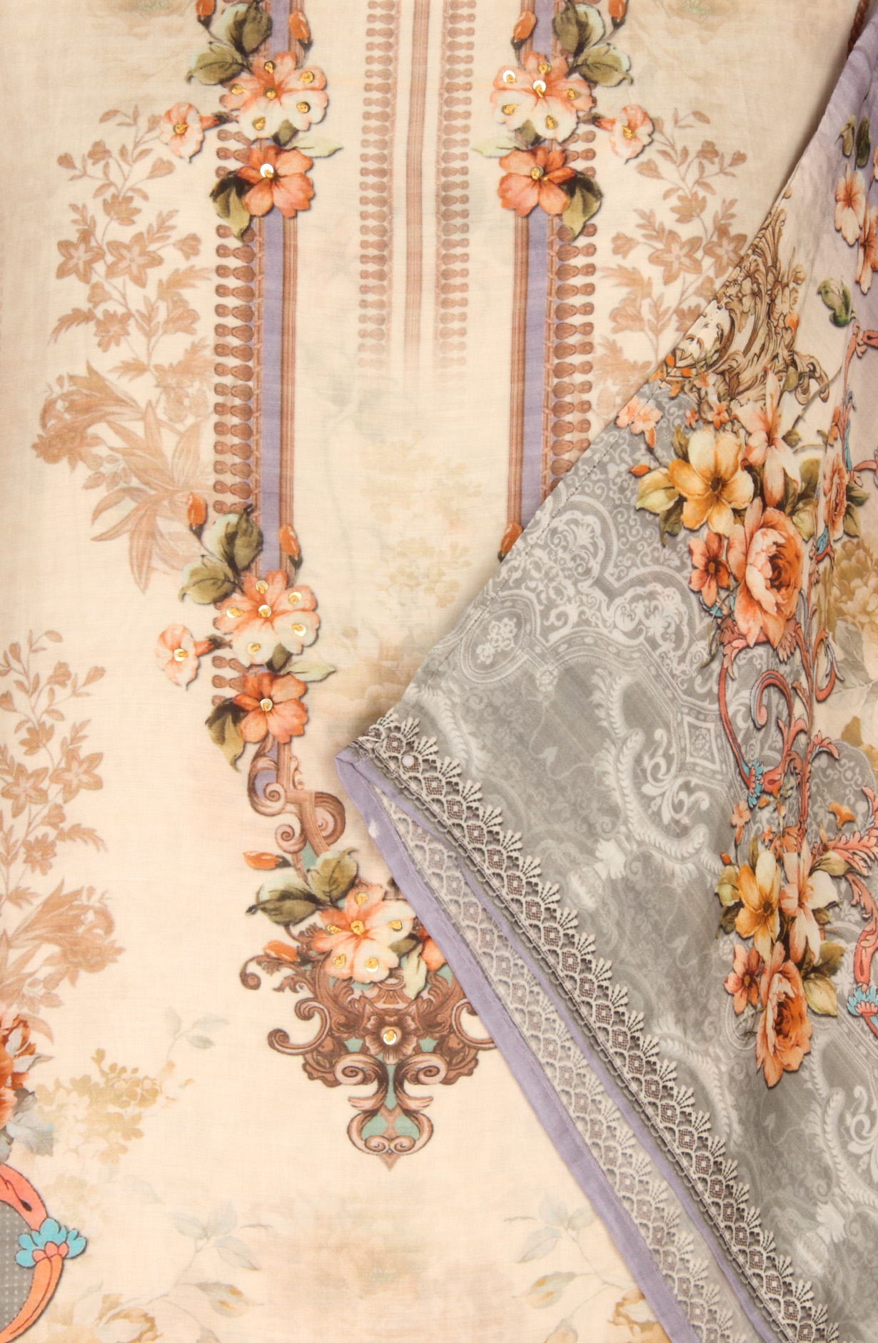 Multi-coloured Beautiful Muslin Unstitched Salwar Kameez - 944-13047B