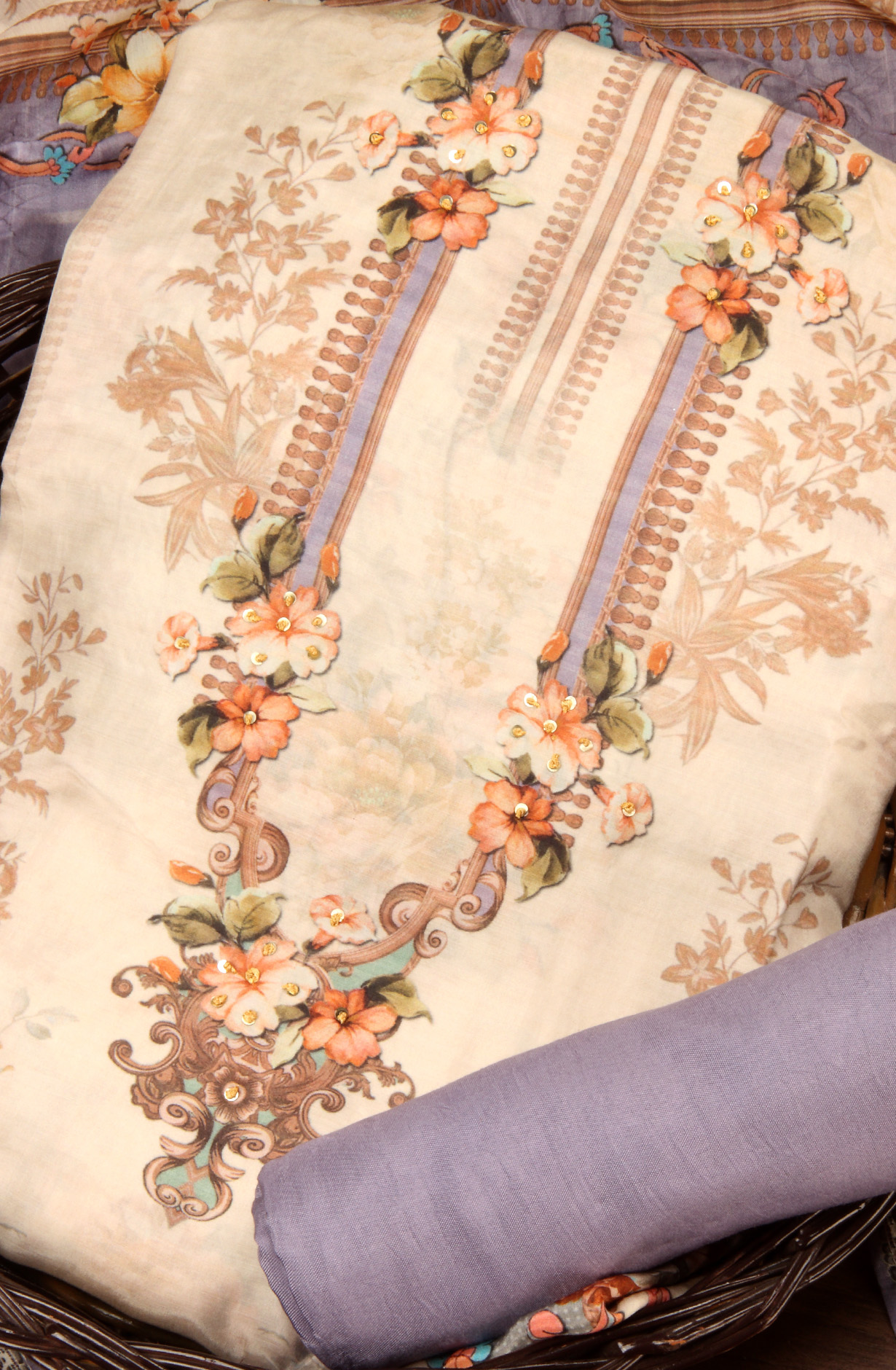 Multi-coloured Beautiful Muslin Unstitched Salwar Kameez - 944-13047B