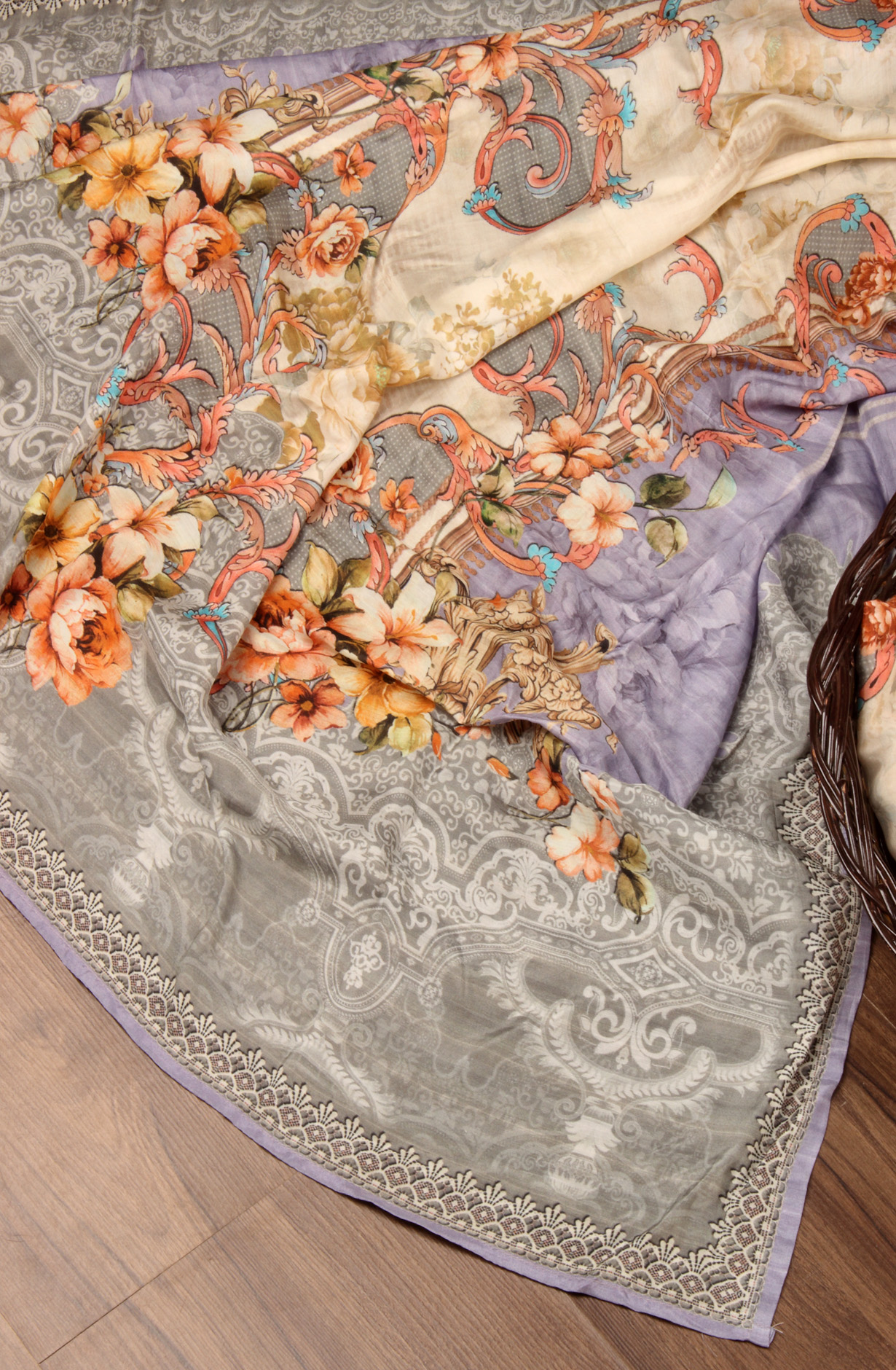 Multi-coloured Beautiful Muslin Unstitched Salwar Kameez - 944-13047B