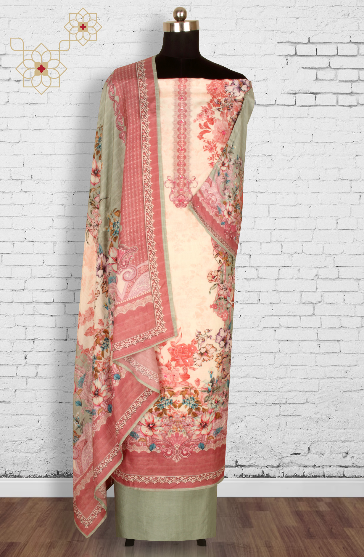 Multi-coloured Beautiful Muslin Unstitched Salwar Kameez - 944-13048