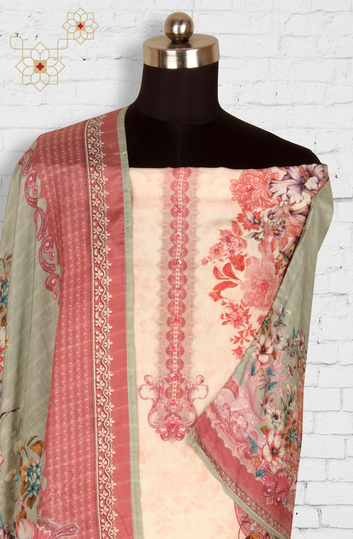 Multi-coloured Beautiful Muslin Unstitched Salwar Kameez - 944-13048