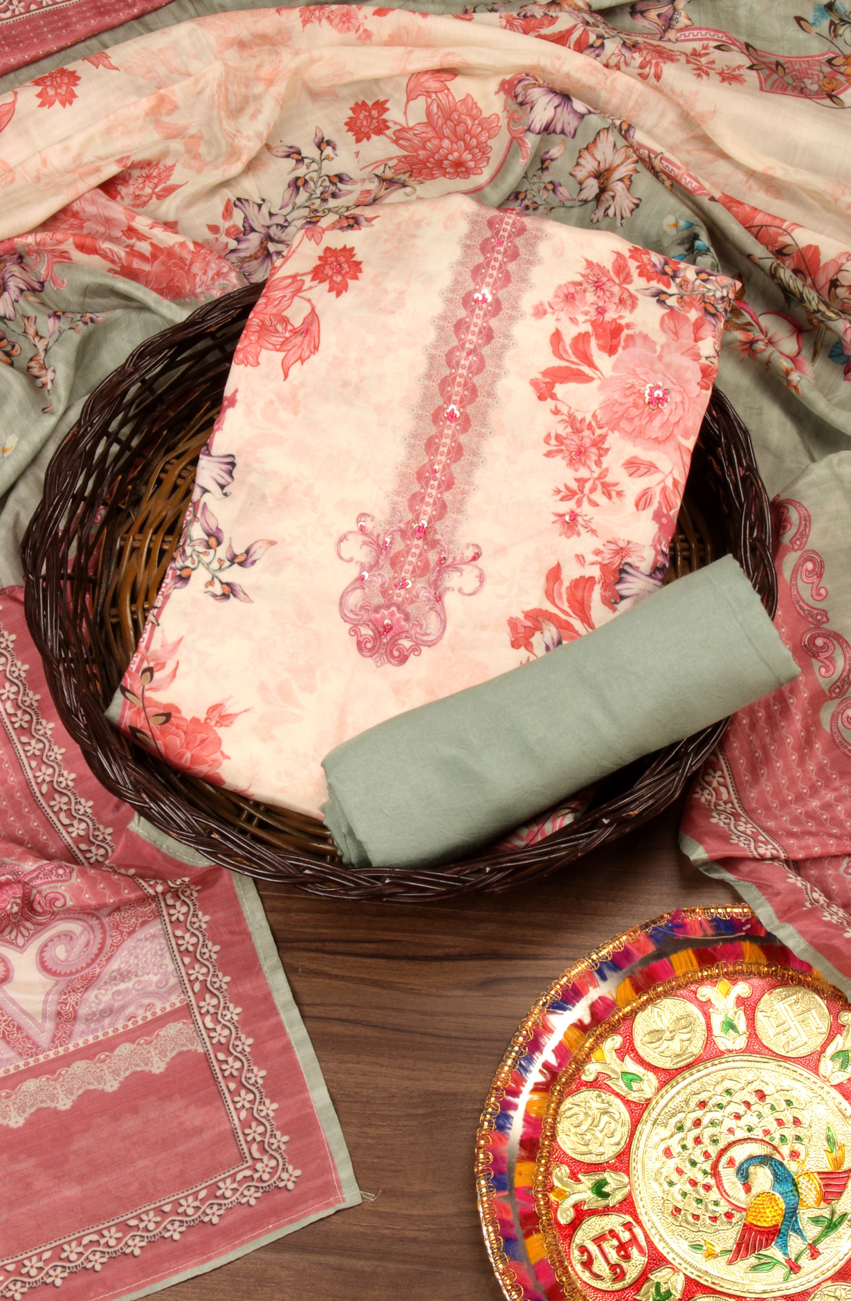 Multi-coloured Beautiful Muslin Unstitched Salwar Kameez - 944-13048