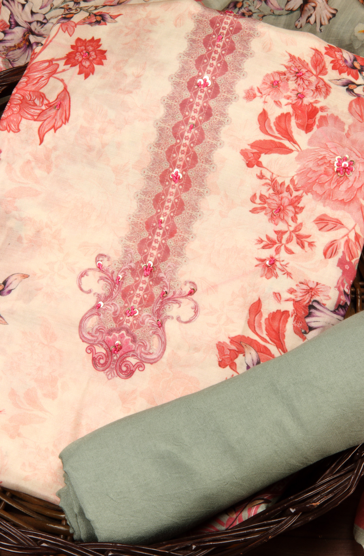 Multi-coloured Beautiful Muslin Unstitched Salwar Kameez - 944-13048