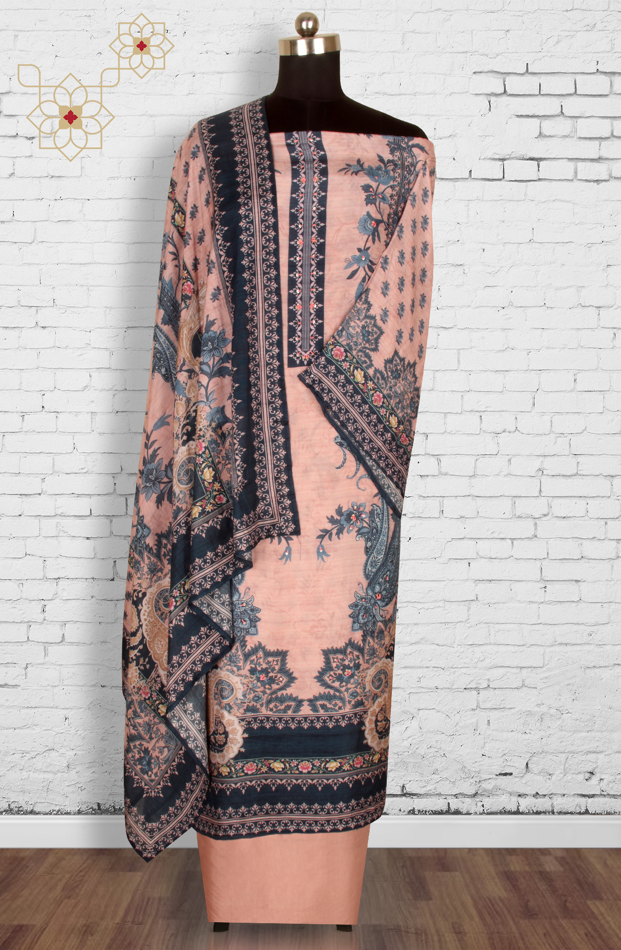 Multi-coloured Beautiful Muslin Unstitched Salwar Kameez - 944-13049