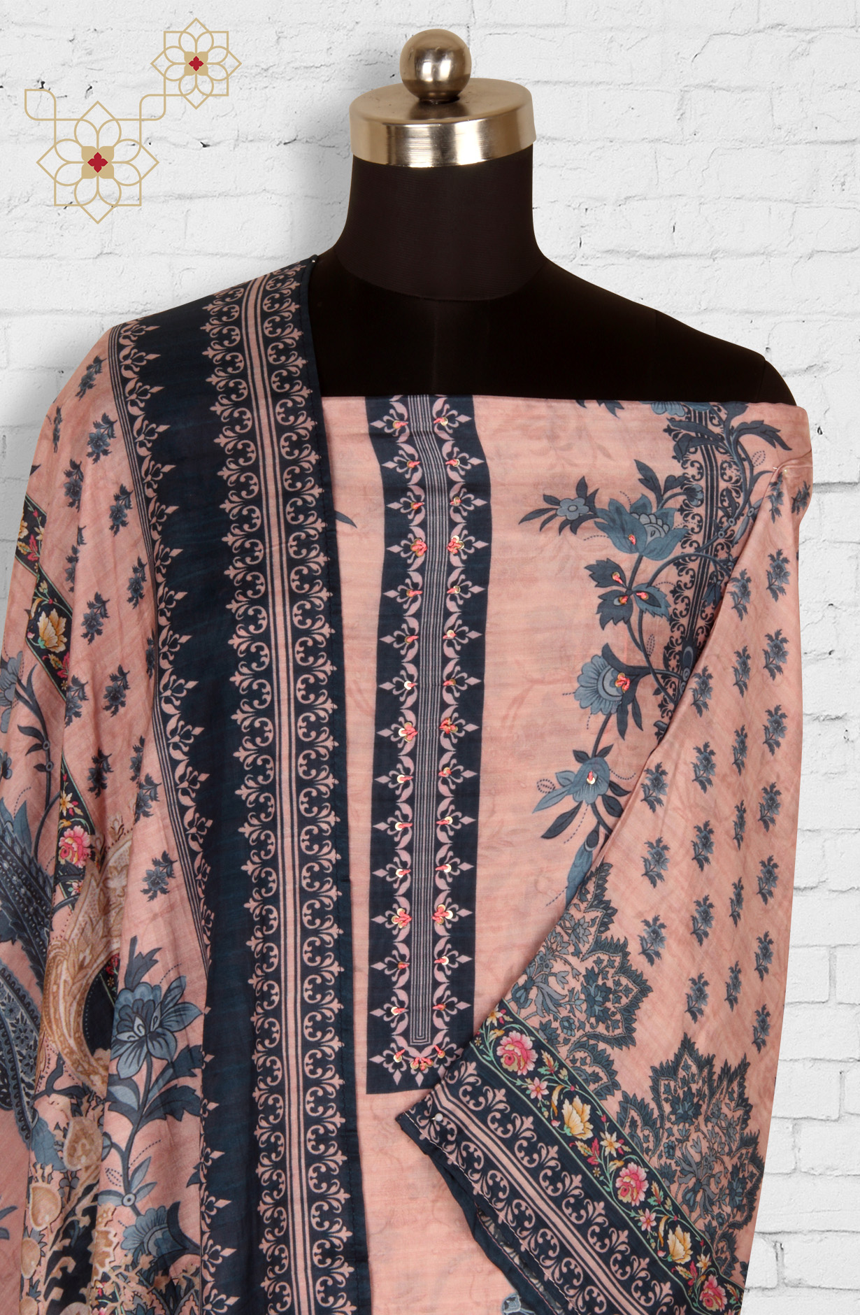 Multi-coloured Beautiful Muslin Unstitched Salwar Kameez - 944-13049