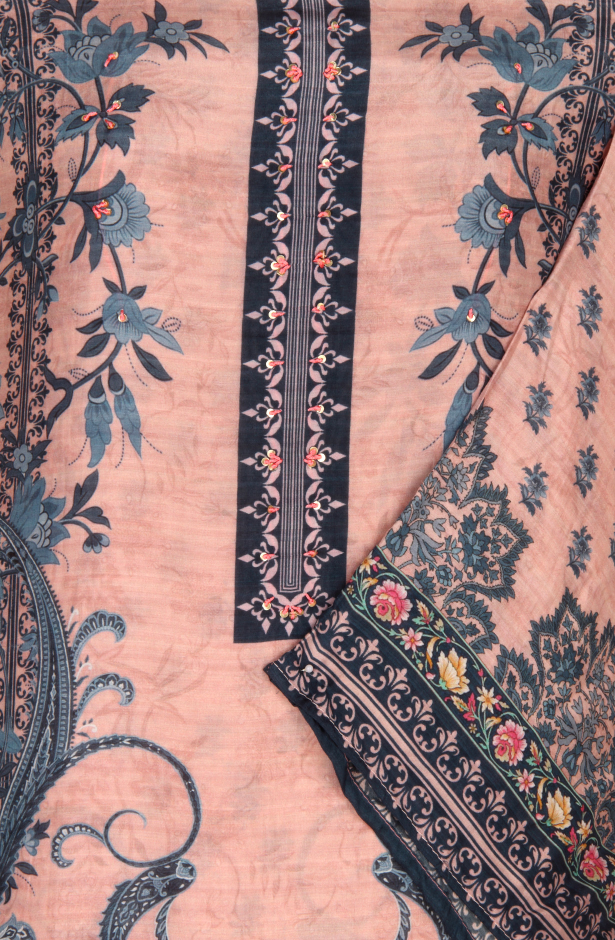 Multi-coloured Beautiful Muslin Unstitched Salwar Kameez - 944-13049