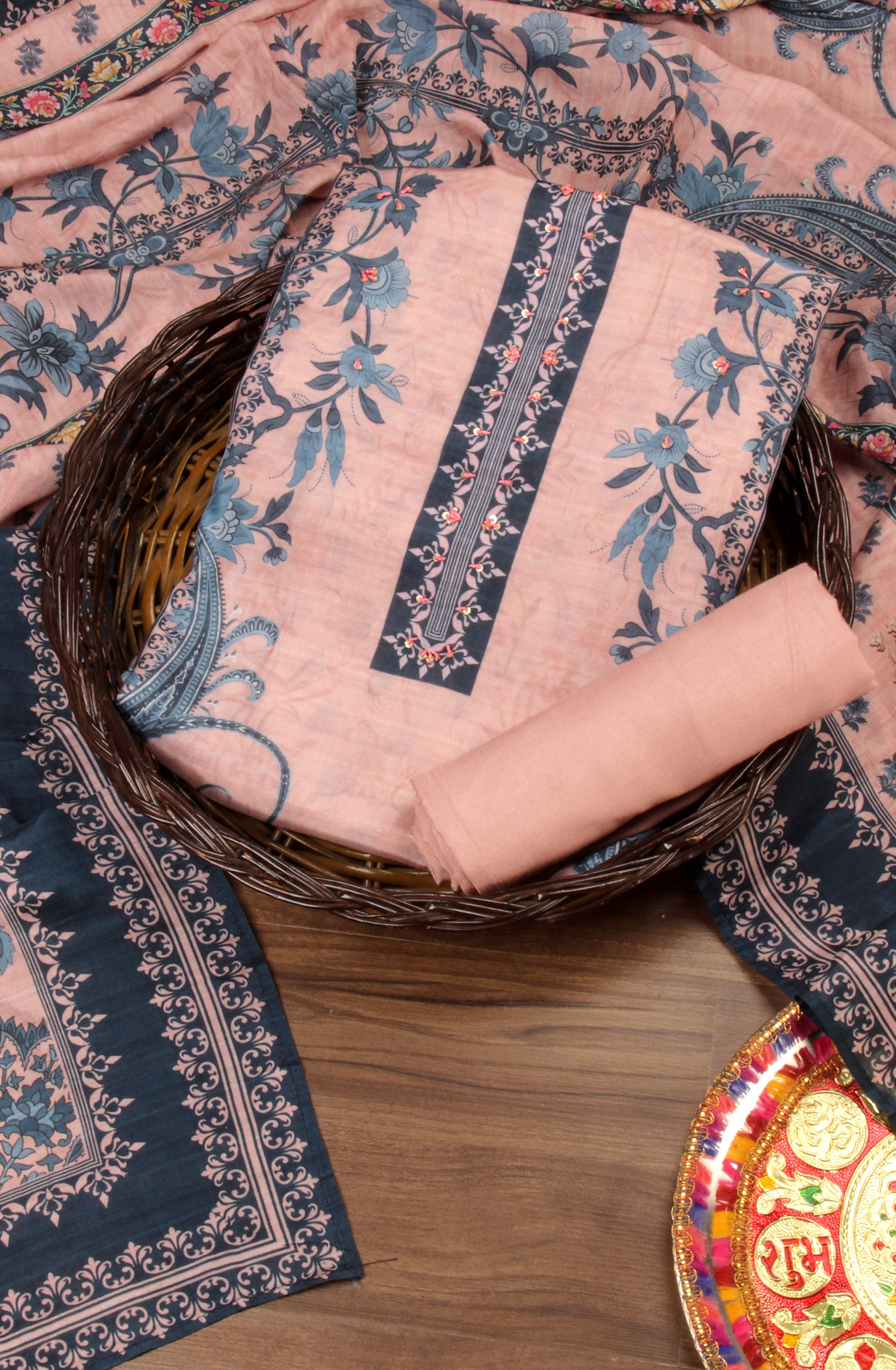 Multi-coloured Beautiful Muslin Unstitched Salwar Kameez - 944-13049