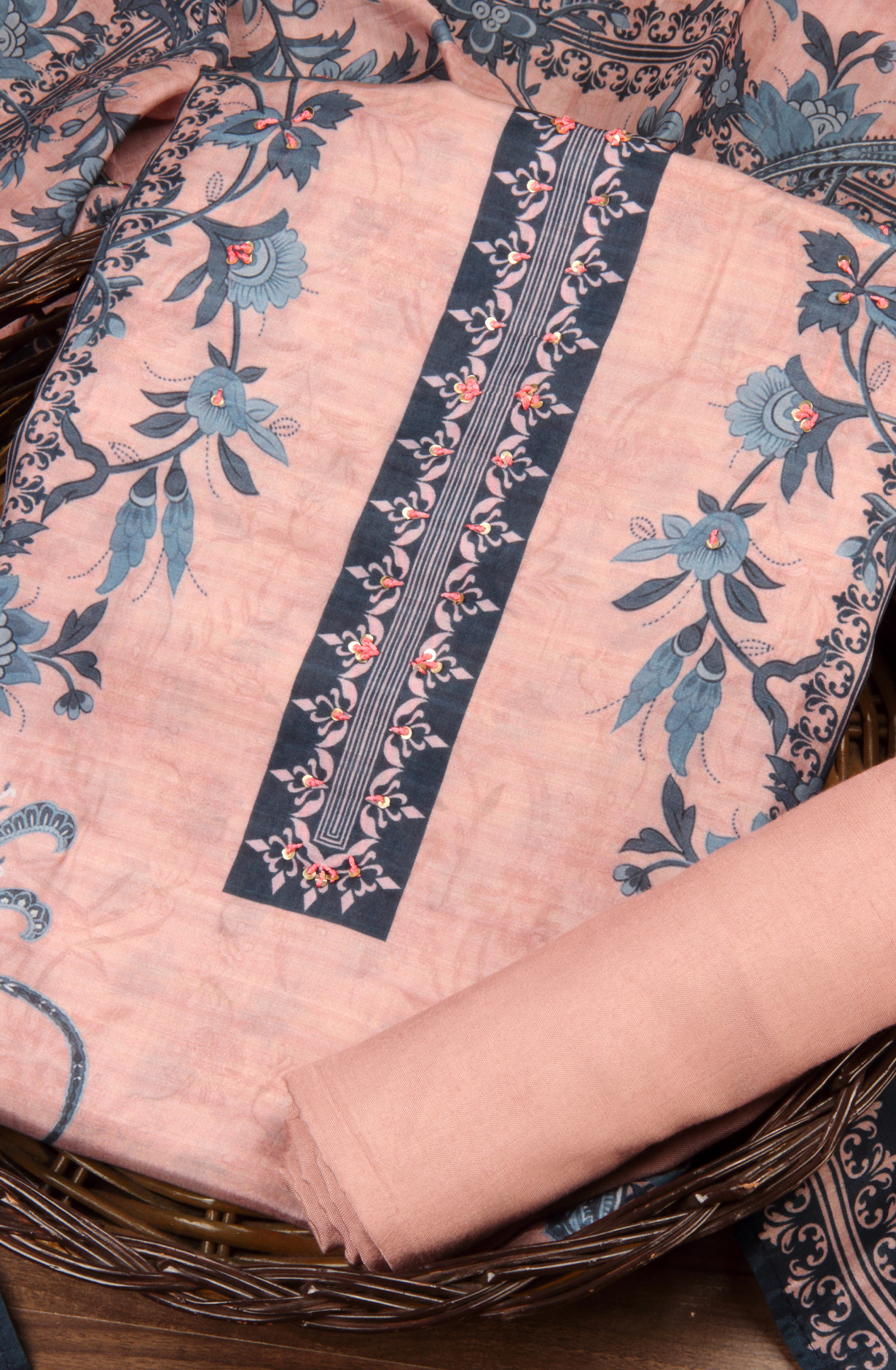 Multi-coloured Beautiful Muslin Unstitched Salwar Kameez - 944-13049