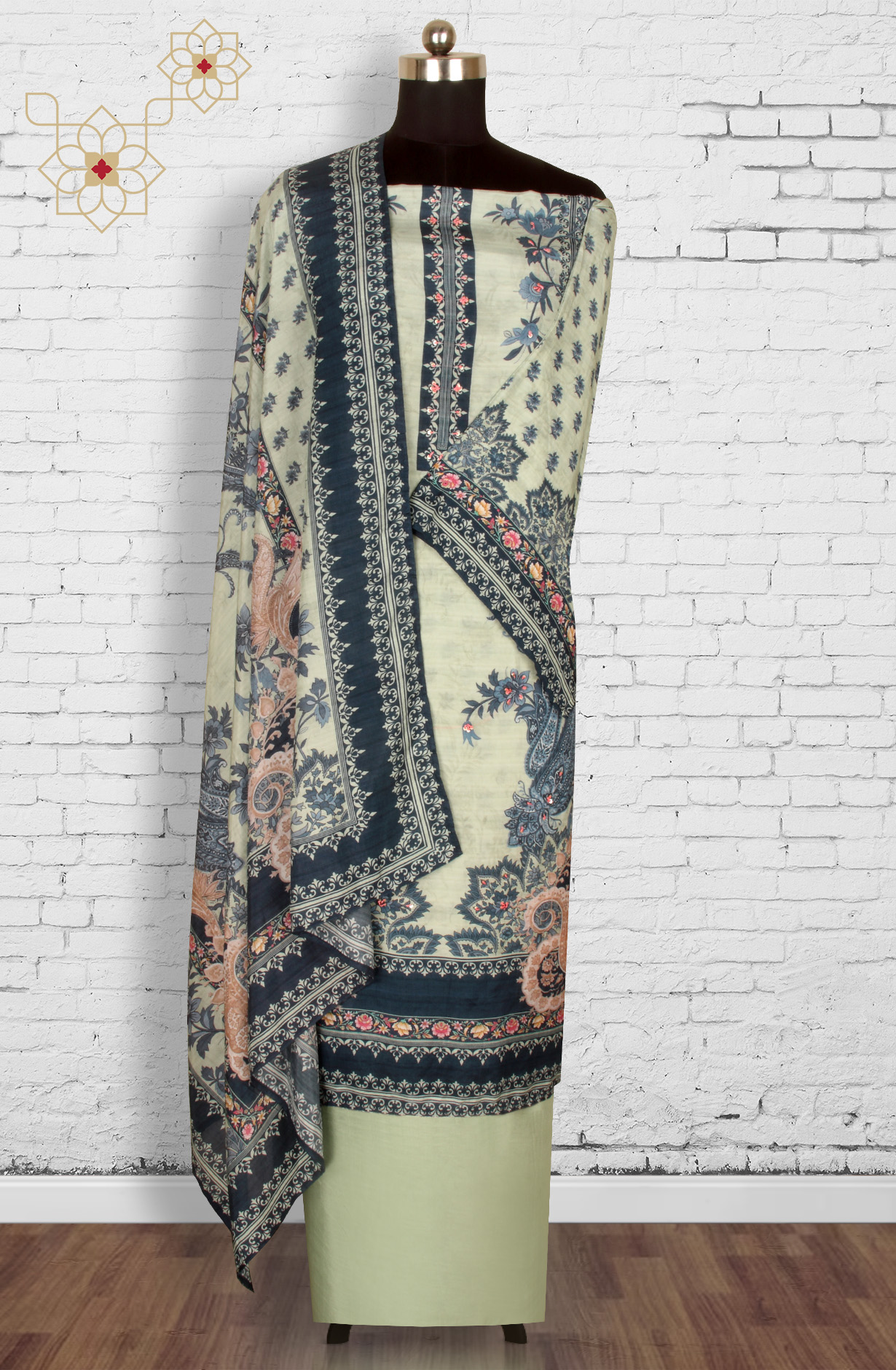 Sea Green Beautiful Muslin Unstitched Salwar Kameez - 944-13049A