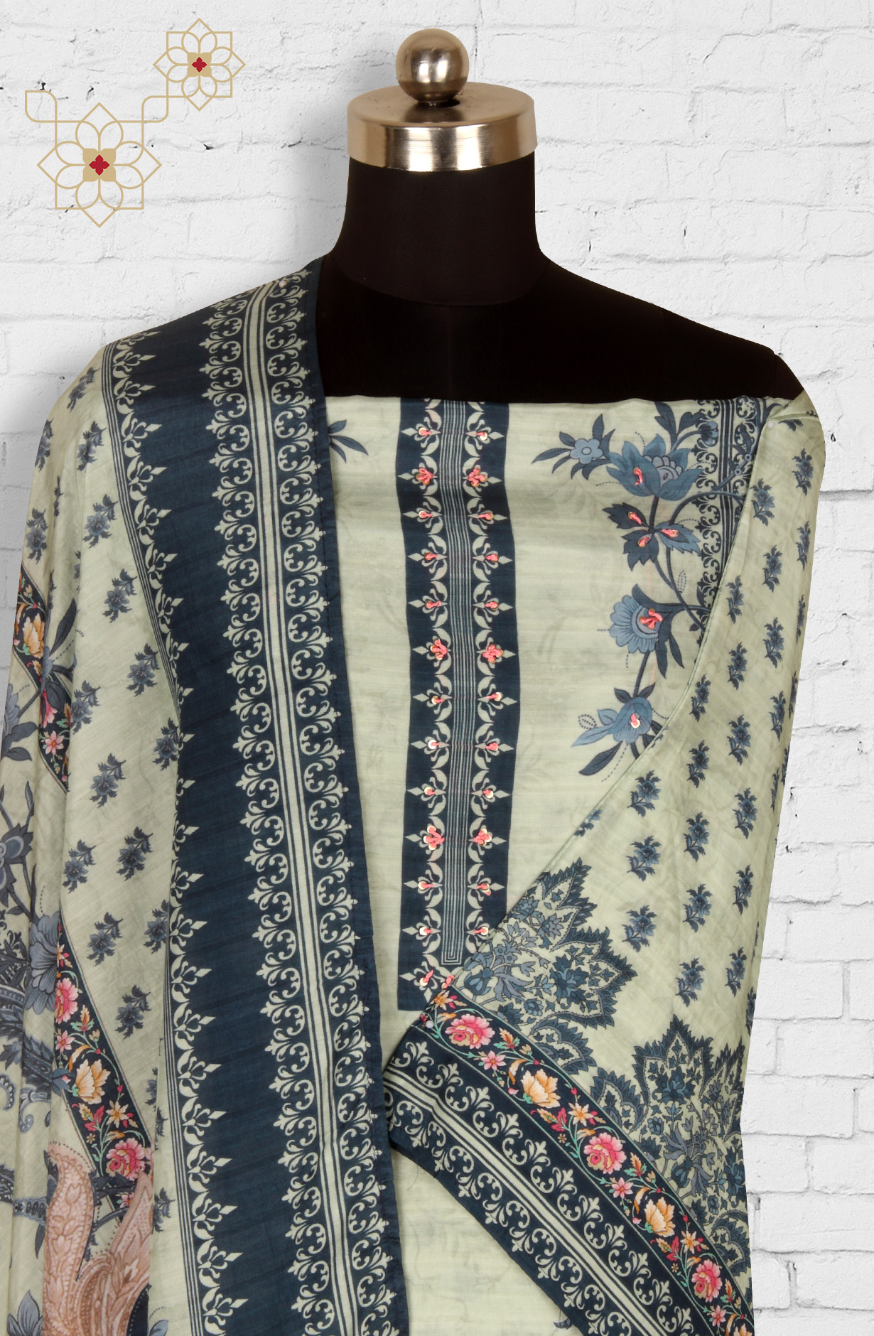 Sea Green Beautiful Muslin Unstitched Salwar Kameez - 944-13049A