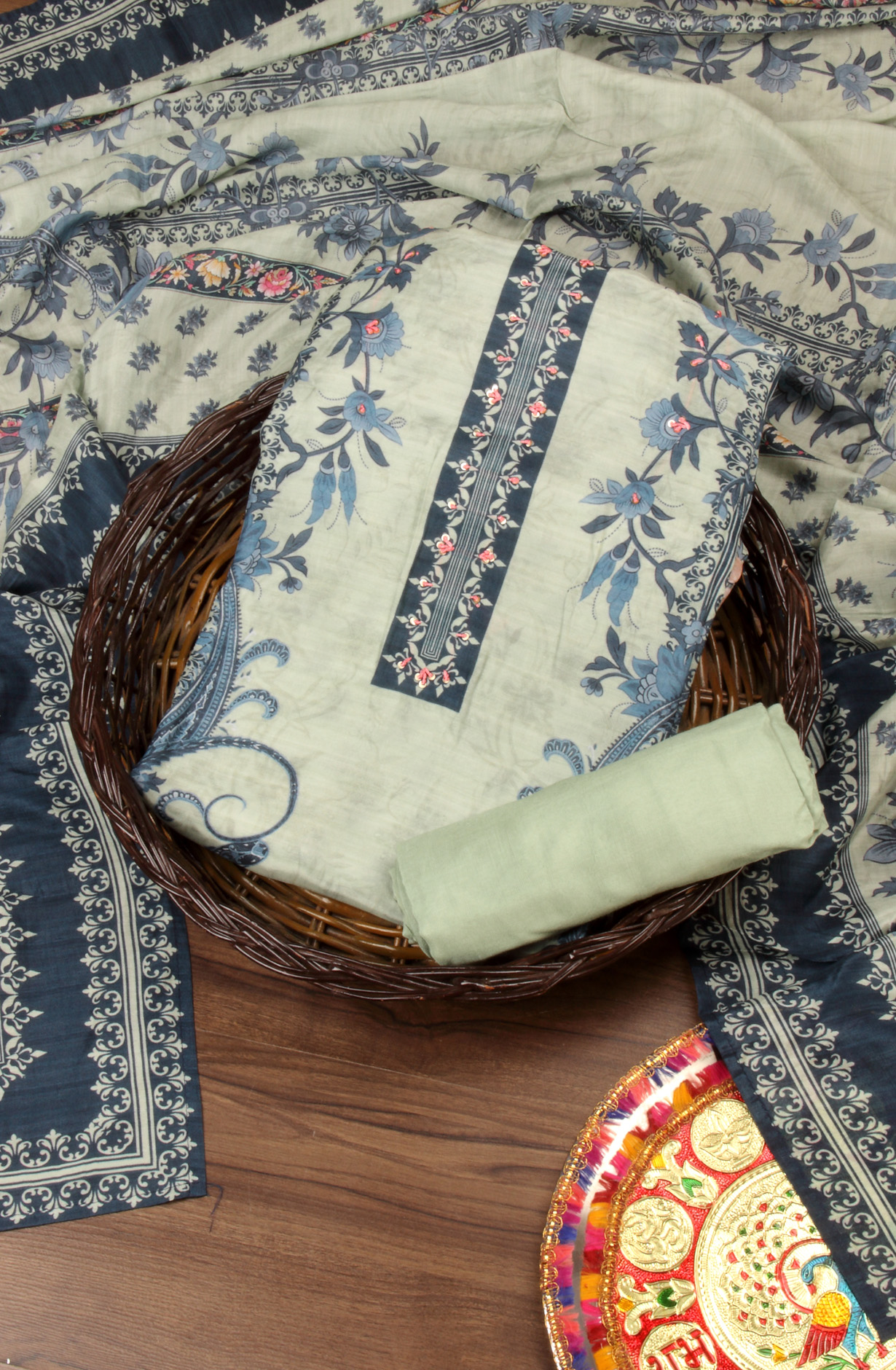 Sea Green Beautiful Muslin Unstitched Salwar Kameez - 944-13049A