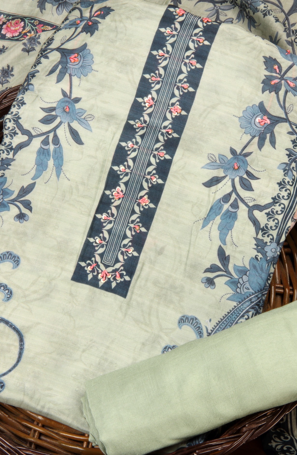 Sea Green Beautiful Muslin Unstitched Salwar Kameez - 944-13049A