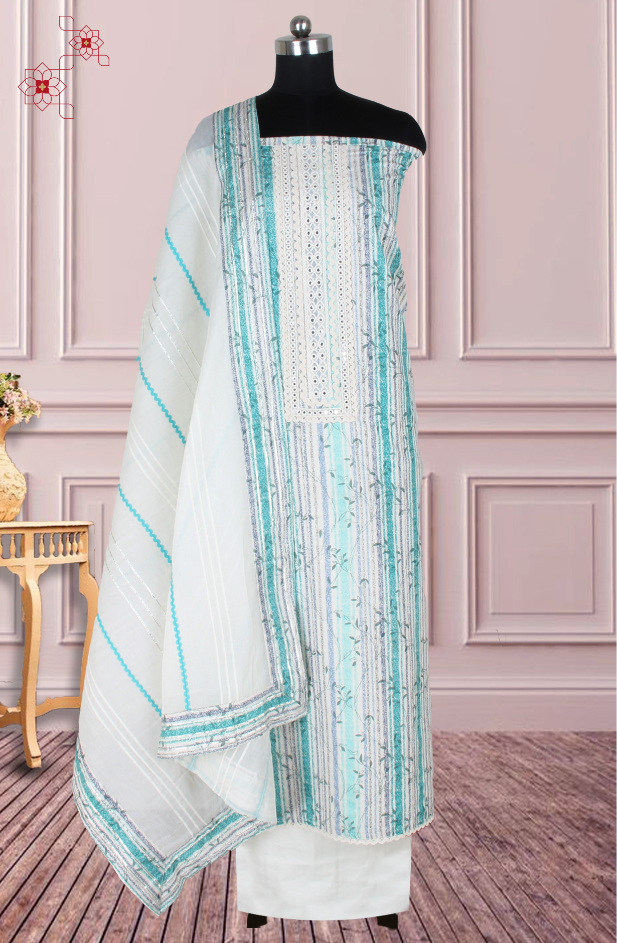 Multi-color Cotton Unstitched Salwar Suit with Trendy Dupatta - 944-1525A