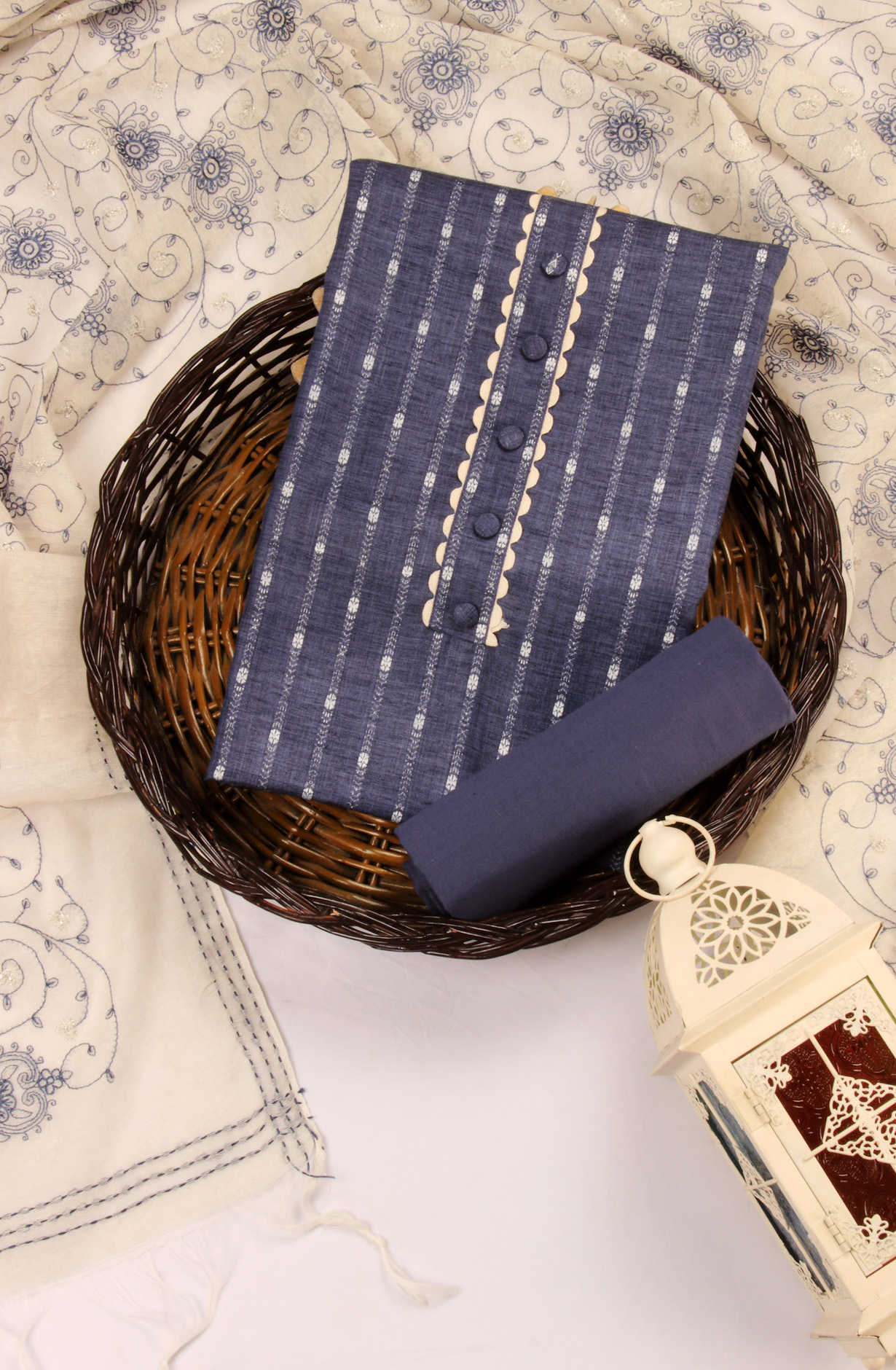 Blue Cotton Salwar Kameez with Trendy Dupatta - 944-1724