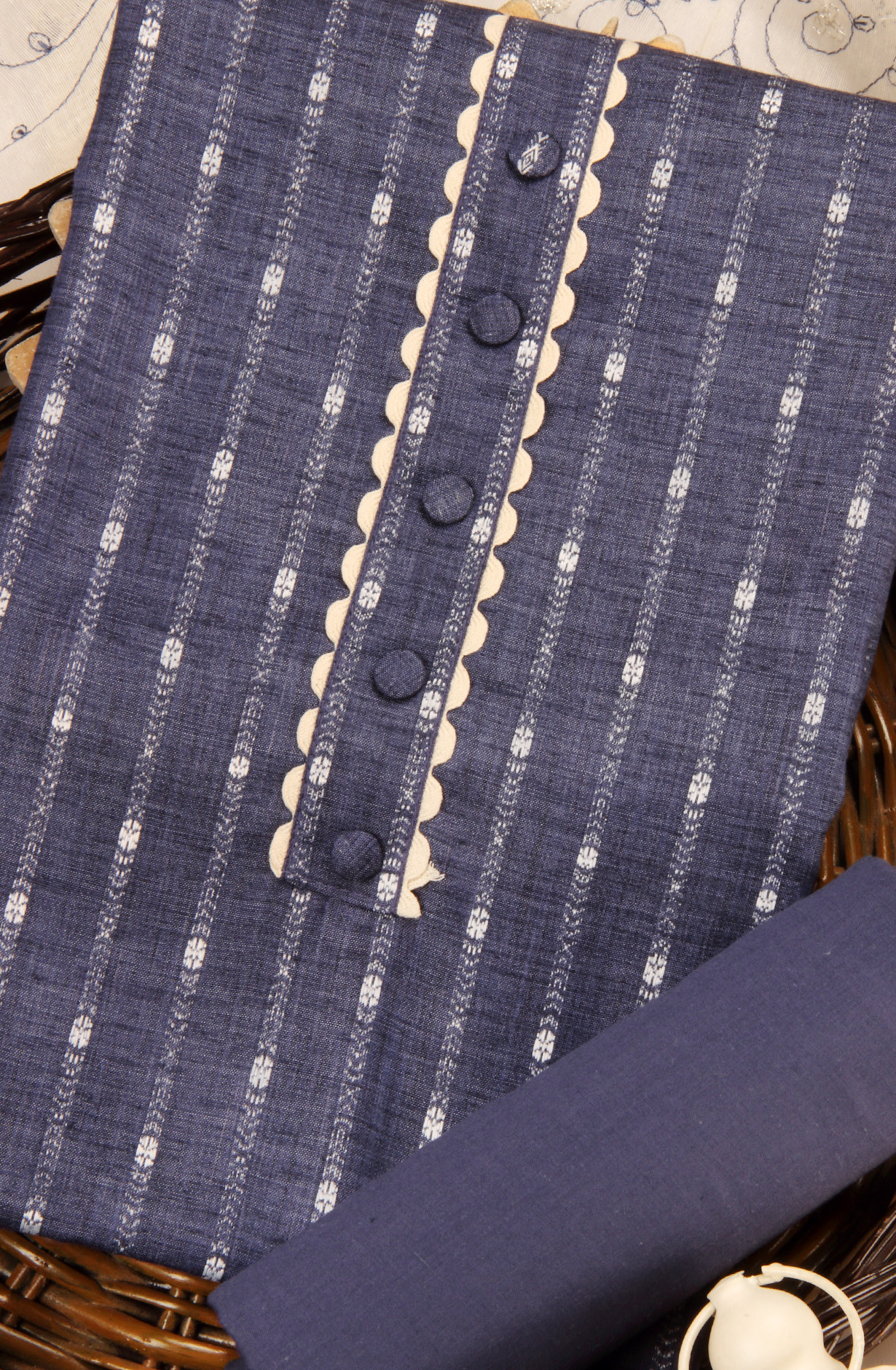 Blue Cotton Salwar Kameez with Trendy Dupatta - 944-1724