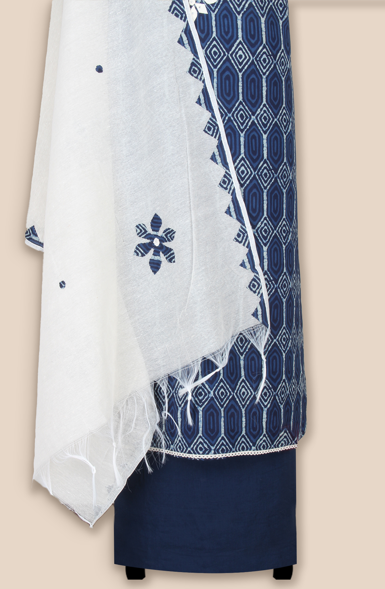 Blue Cotton Unstitched Printed Suit with Trendy Dupatta - 944-1802A