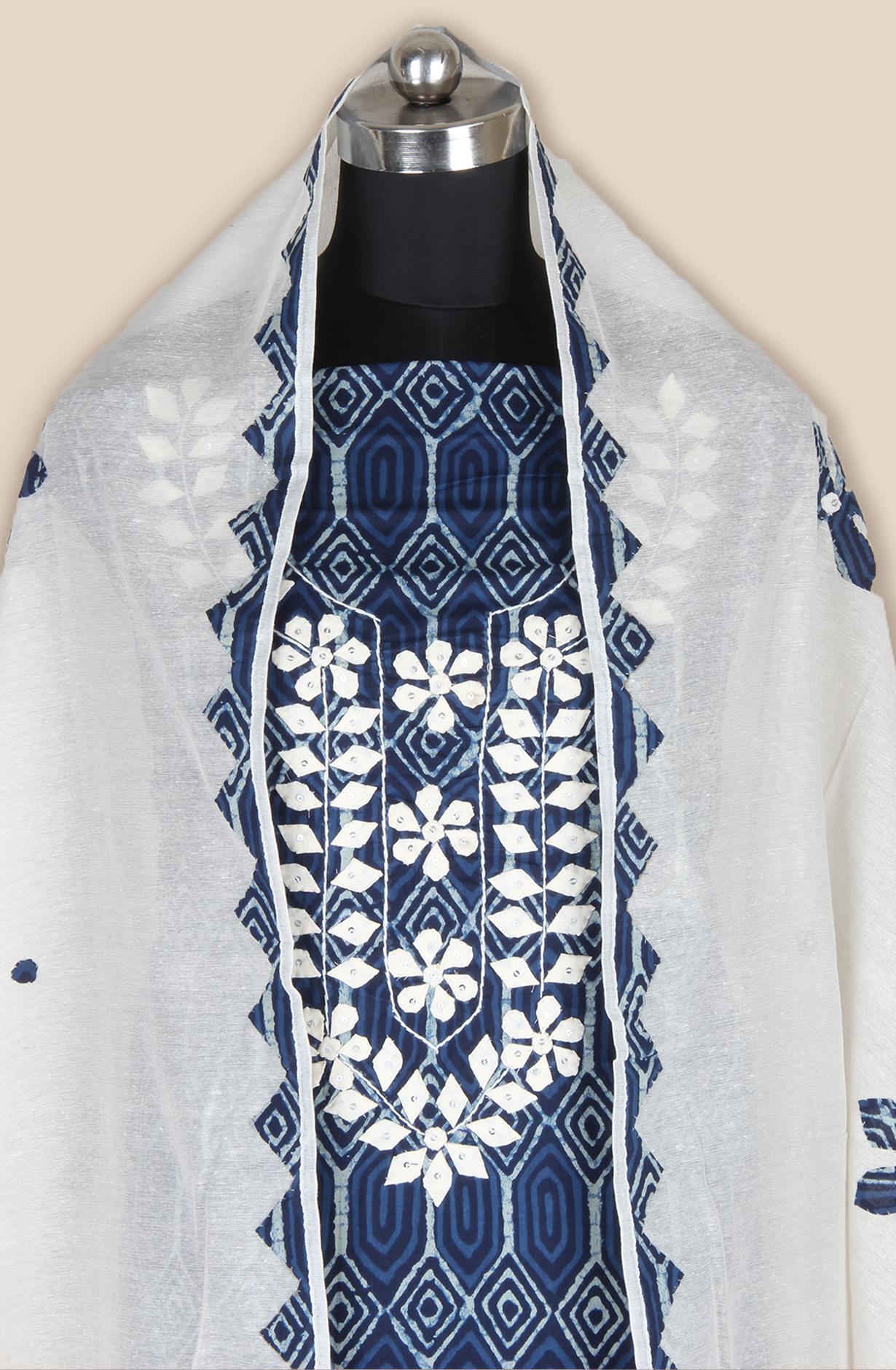 Blue Cotton Unstitched Printed Suit with Trendy Dupatta - 944-1802A