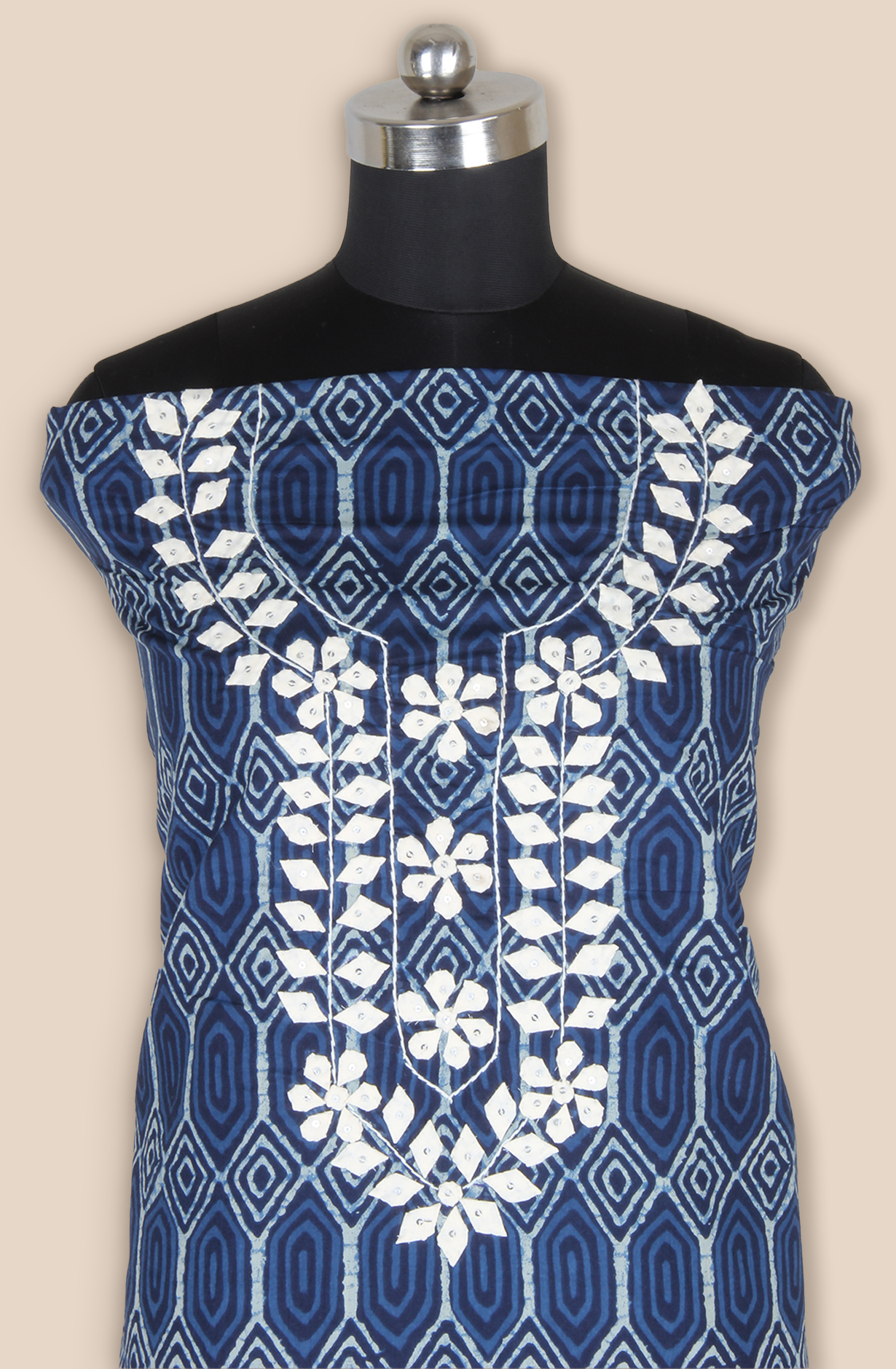 Blue Cotton Unstitched Printed Suit with Trendy Dupatta - 944-1802A