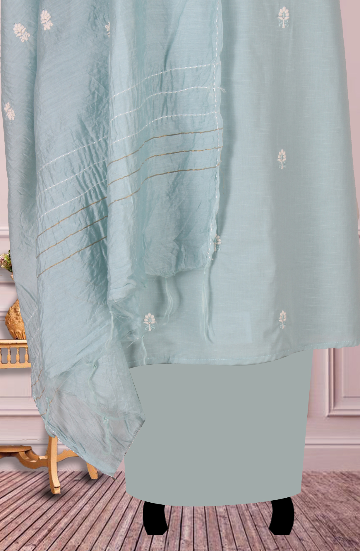 Sea Green Unstitched Beautiful Embroidered Suit with Dupatta - 944-3361
