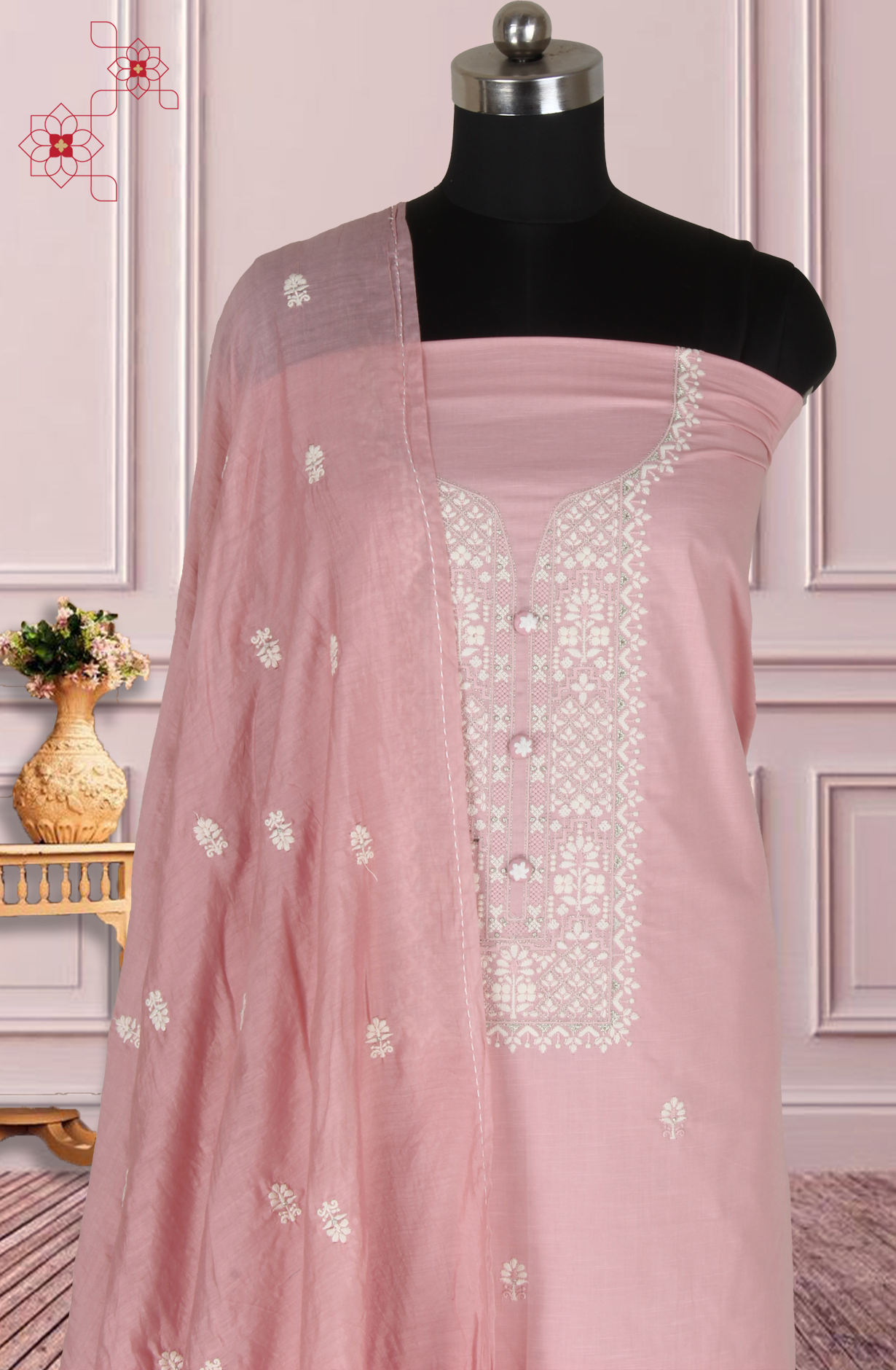 Pink Unstitched Beautiful Embroidered Suit with Dupatta - 944-3361A