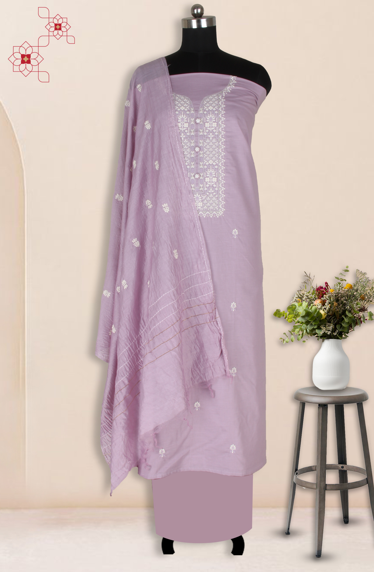 Purple Unstitched Beautiful Embroidered Suit with Dupatta - 944-3361C