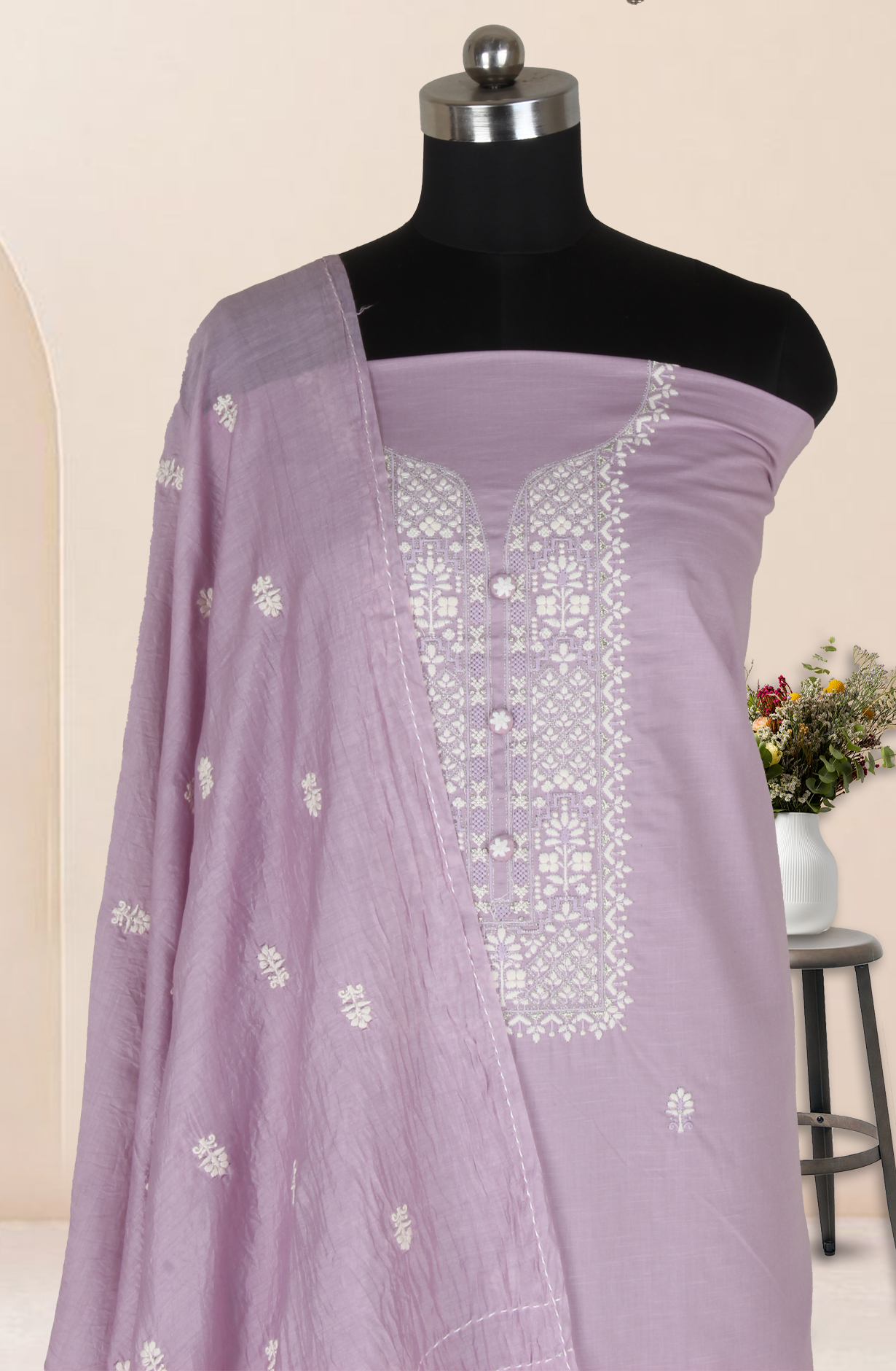 Purple Unstitched Beautiful Embroidered Suit with Dupatta - 944-3361C