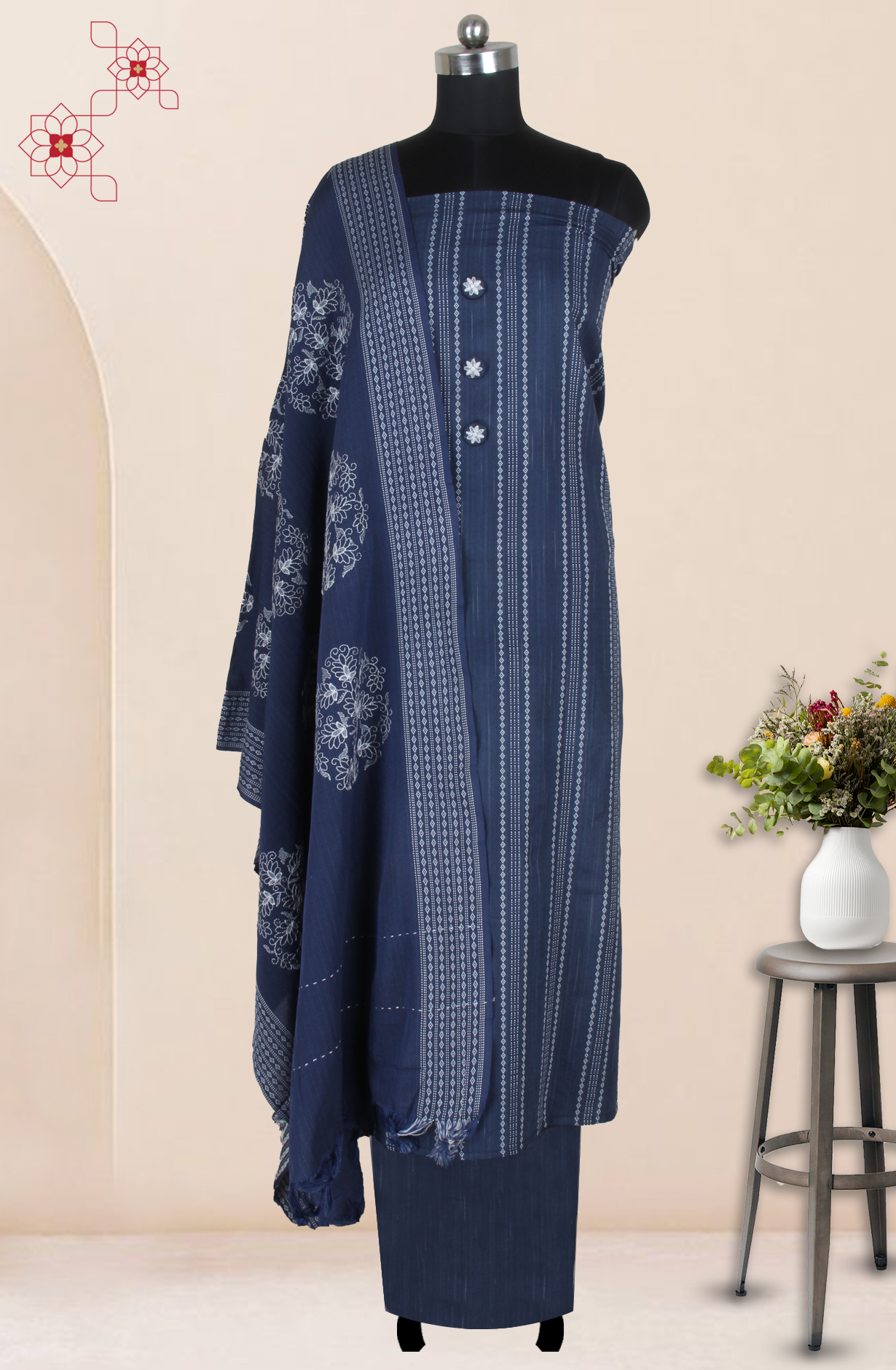 Blue Cotton Unstitched Salwar Dress Material - 944-3492