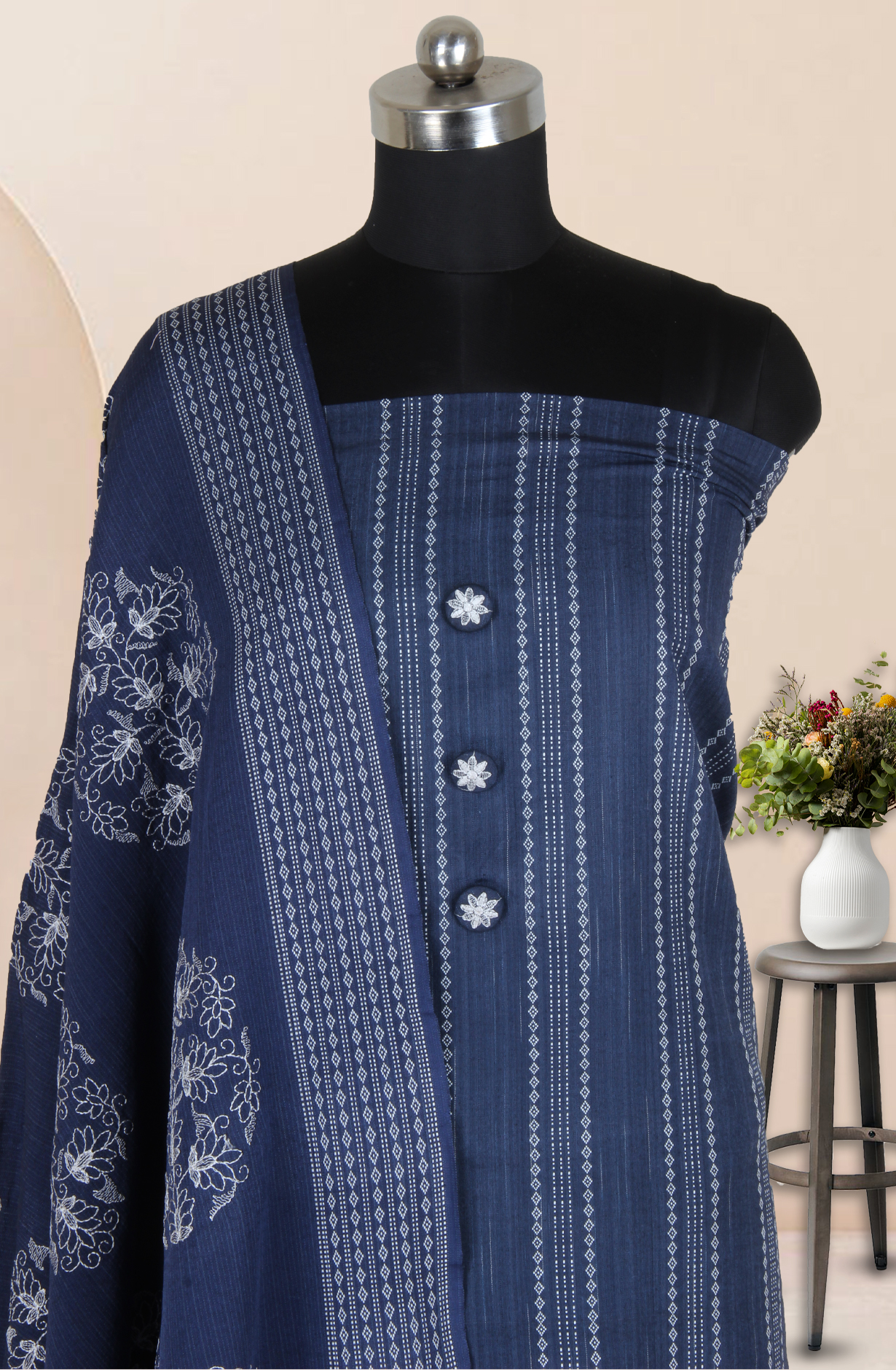 Blue Cotton Unstitched Salwar Dress Material - 944-3492