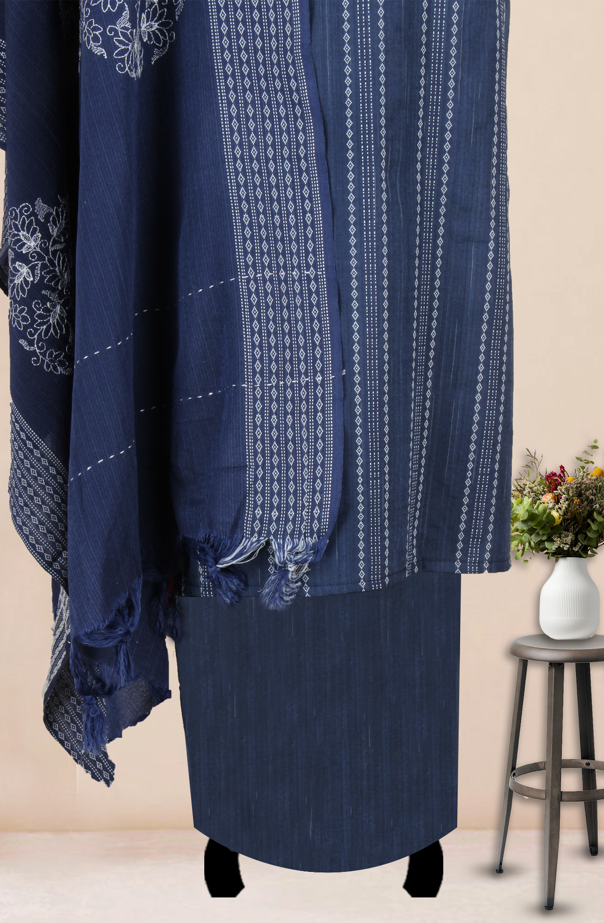 Blue Cotton Unstitched Salwar Dress Material - 944-3492