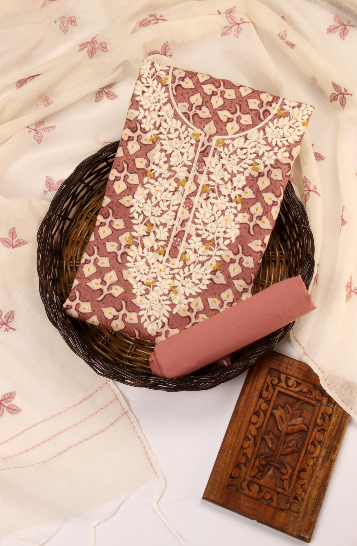 Mauve Cotton Unstitched Salwar Suit with Trendy Dupatta - 944-3517B