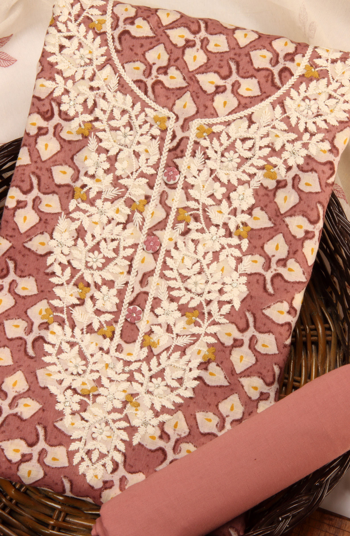 Mauve Cotton Unstitched Salwar Suit with Trendy Dupatta - 944-3517B