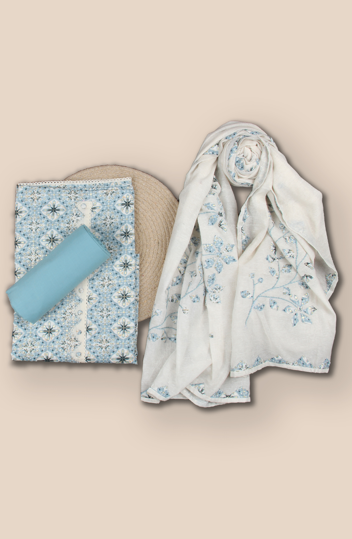 Pastel Green Handloom Cotton Printed Unstitched Suit Fabric - 944-3805B