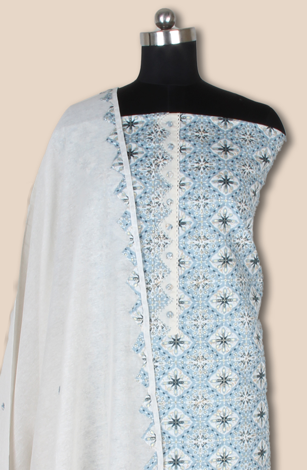 Pastel Green Handloom Cotton Printed Unstitched Suit Fabric - 944-3805B