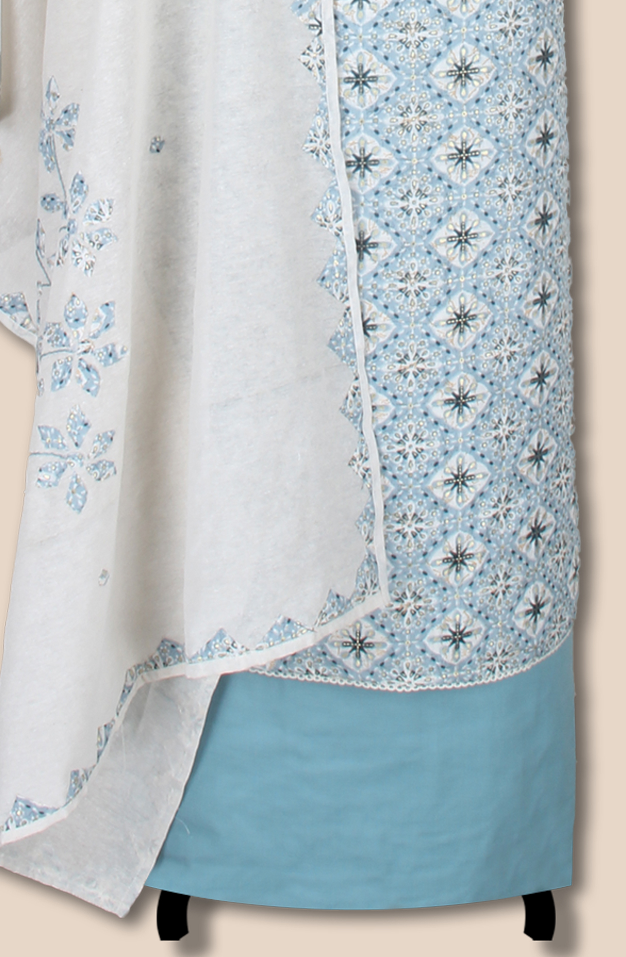 Pastel Green Handloom Cotton Printed Unstitched Suit Fabric - 944-3805B